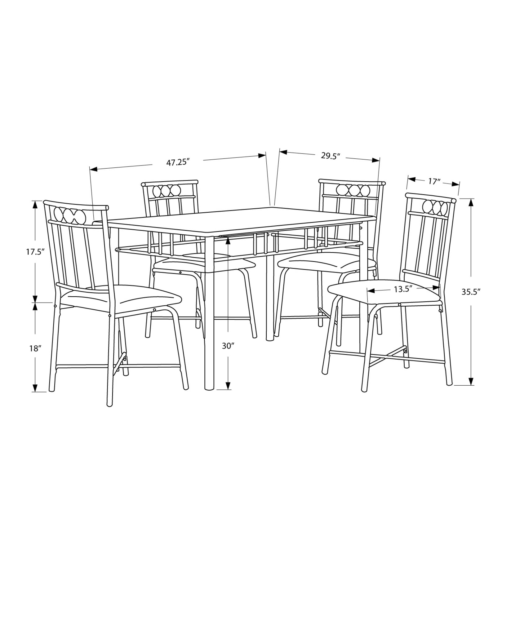 Monarch Specialties I 1029 Ensemble De Table À Manger, 5pcs Ensemble, Petit, 48" Rectangulaire, Faux Marbre, Cuisine, Métal, Stratifié, D'aspect Marbre Brun, Contemporain, Moderne - Simple Boutique