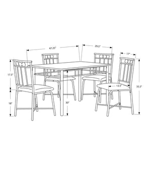 Monarch Specialties I 1029 Ensemble De Table À Manger, 5pcs Ensemble, Petit, 48" Rectangulaire, Faux Marbre, Cuisine, Métal, Stratifié, D'aspect Marbre Brun, Contemporain, Moderne - Simple Boutique