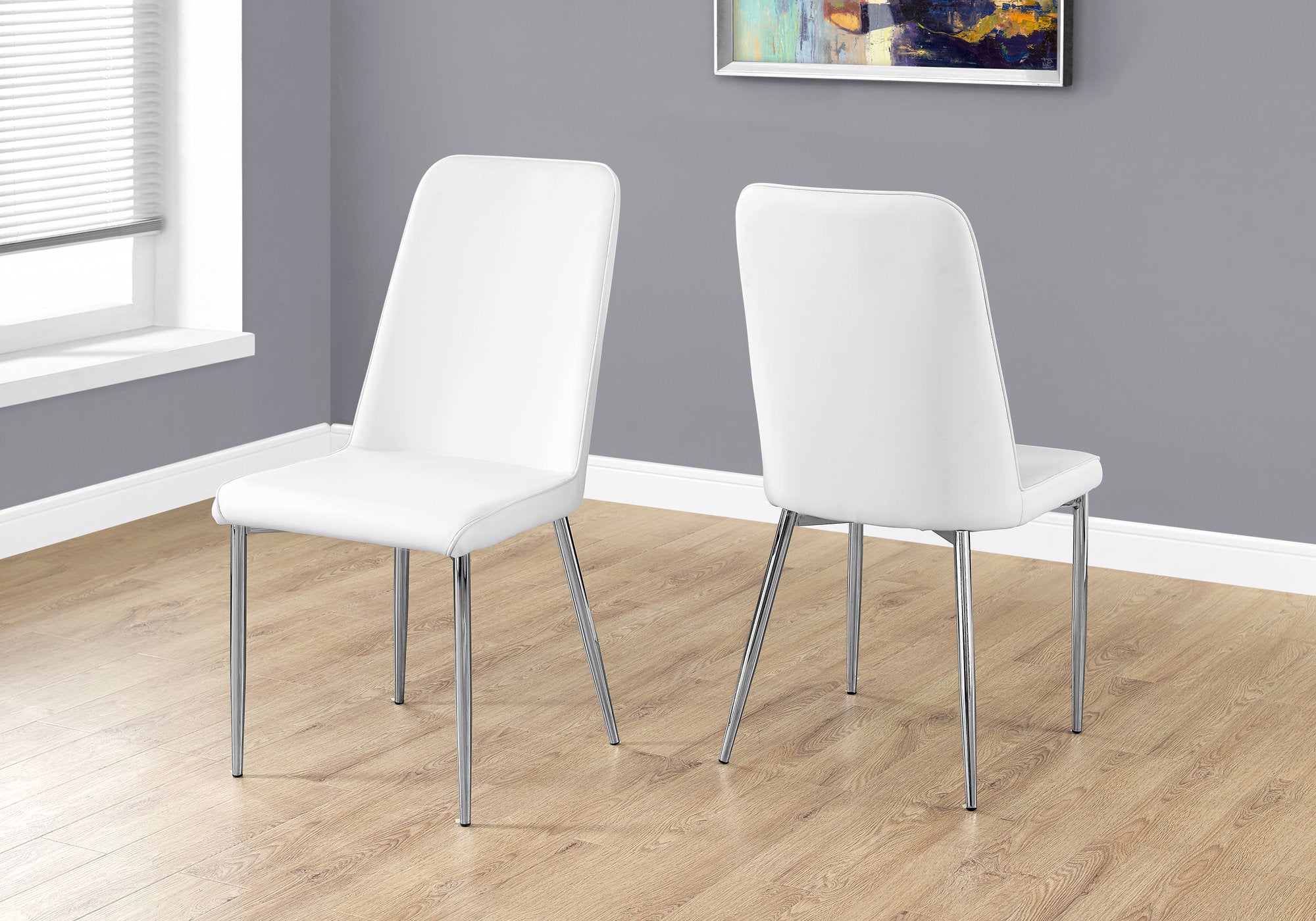 Monarch Specialties I 1033 Chaise, Lot De 2, Côté, Rembourré, Cuisine, Salle À Manger, Pu D'aspect Cuir, Métal, Blanc, Chrome, Contemporain, Moderne - Simple Boutique