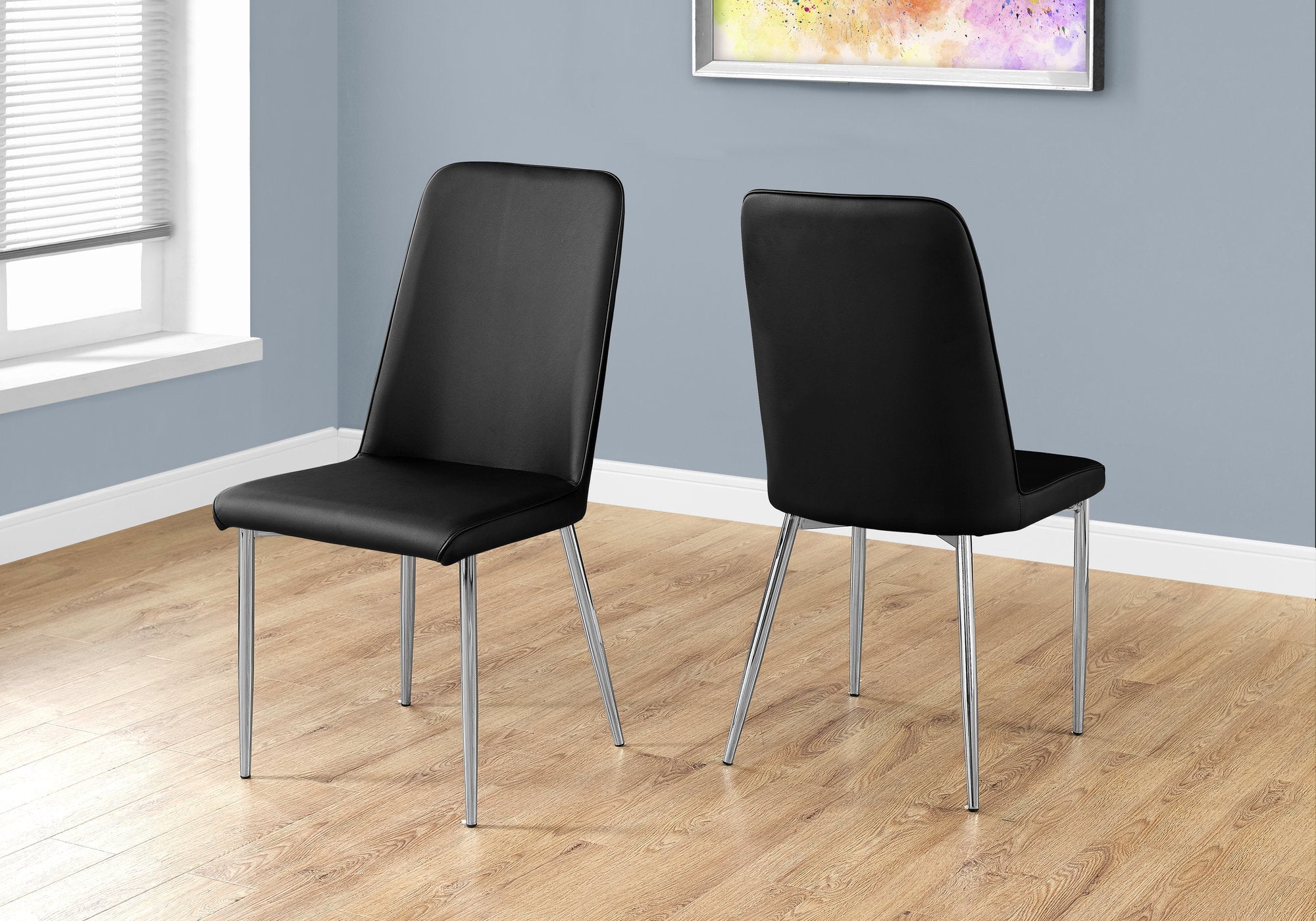 Monarch Specialties I 1034 Chaise, Lot De 2, Côté, Rembourré, Cuisine, Salle À Manger, Pu D'aspect Cuir, Métal, Noir, Chrome, Contemporain, Moderne - Simple Boutique