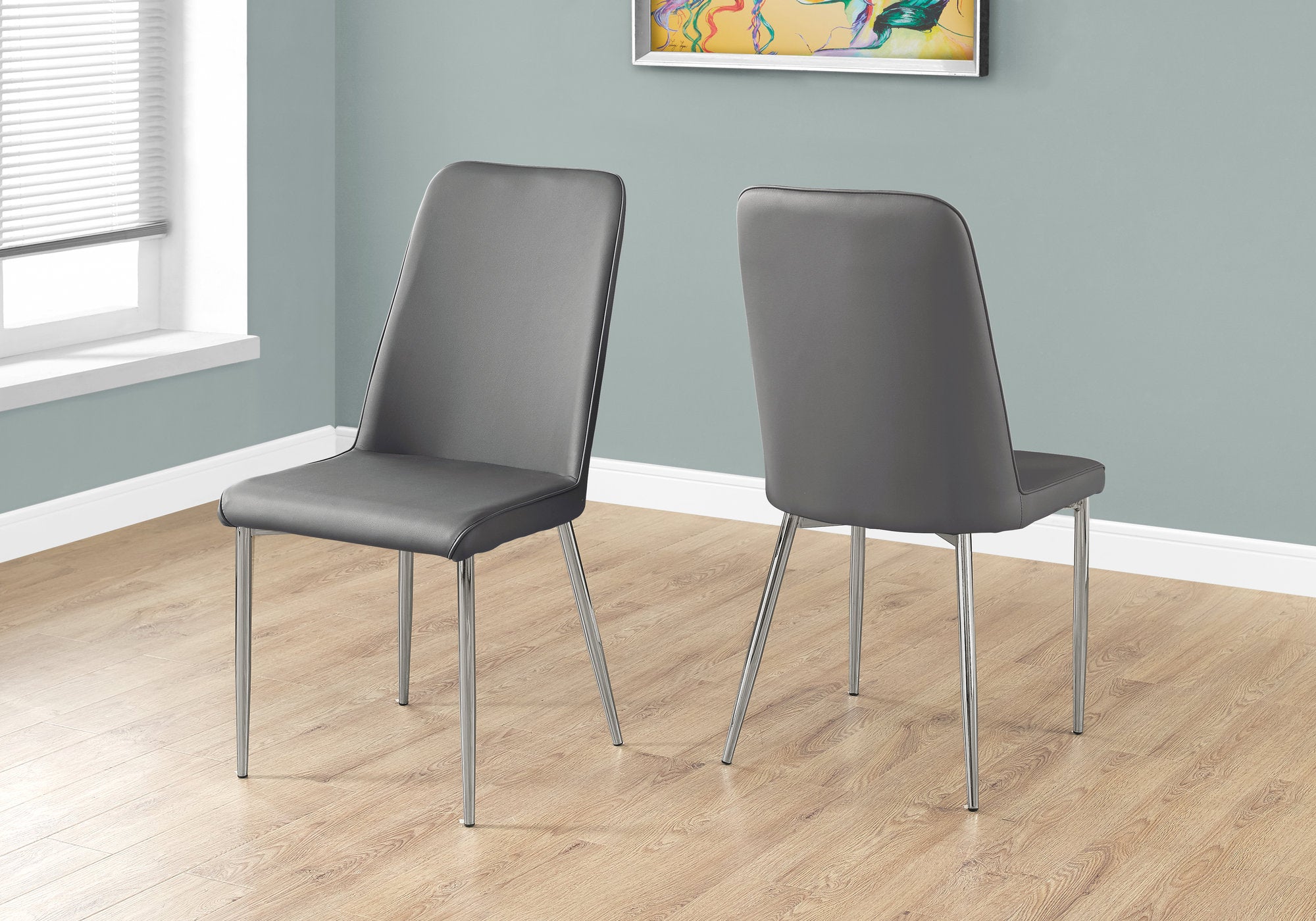 Monarch Specialties I 1035 Chaise, Lot De 2, Côté, Rembourré, Cuisine, Salle À Manger, Pu D'aspect Cuir, Métal, Gris, Chrome, Contemporain, Moderne - Simple Boutique