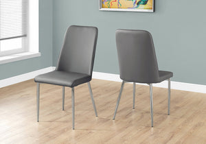 Monarch Specialties I 1035 Chaise, Lot De 2, Côté, Rembourré, Cuisine, Salle À Manger, Pu D'aspect Cuir, Métal, Gris, Chrome, Contemporain, Moderne - Simple Boutique