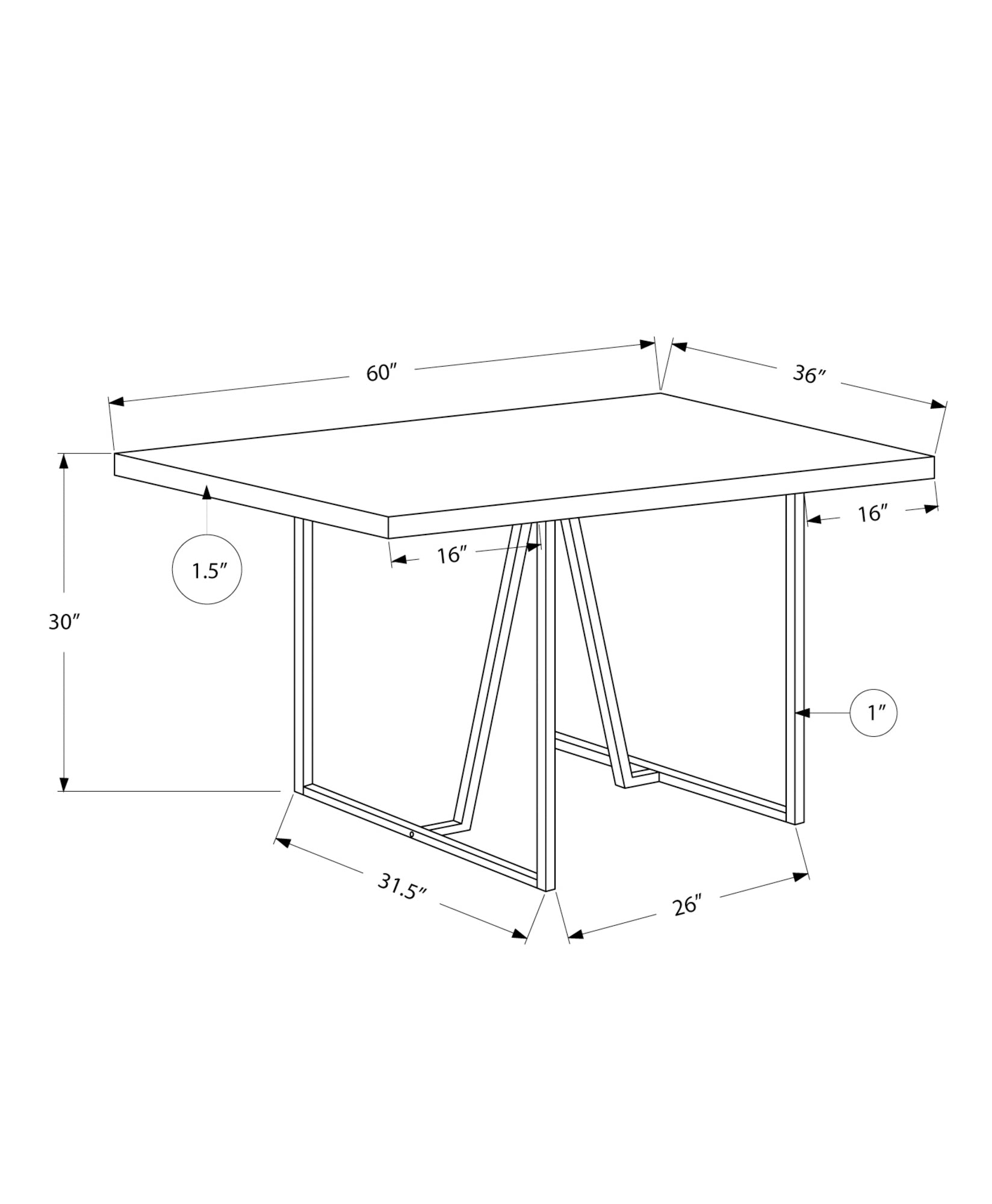 Monarch Specialties I 1064 Table A Manger, 60" Rectangulaire, Cuisine, Salle À Manger, Métal, Stratifié, Brun, Chrome, Contemporain, Moderne - Simple Boutique