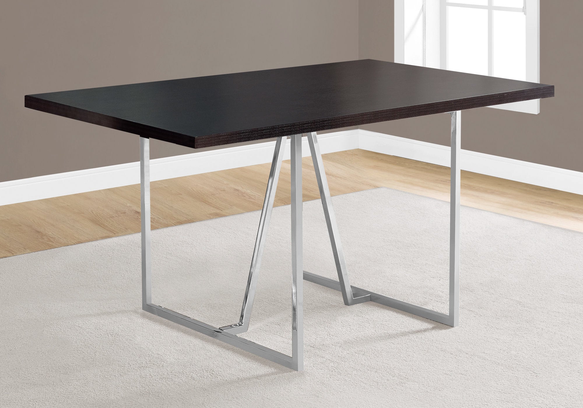 Monarch Specialties I 1064 Table A Manger, 60" Rectangulaire, Cuisine, Salle À Manger, Métal, Stratifié, Brun, Chrome, Contemporain, Moderne - Simple Boutique