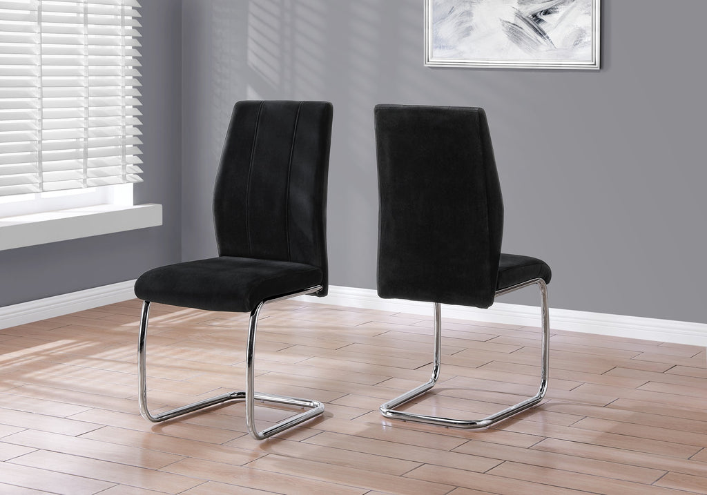 Monarch Specialties I 1067 Chaise, Lot De 2, Côté, Rembourré, Cuisine, Salle À Manger, Velours, Métal, Noir, Chrome, Contemporain, Moderne