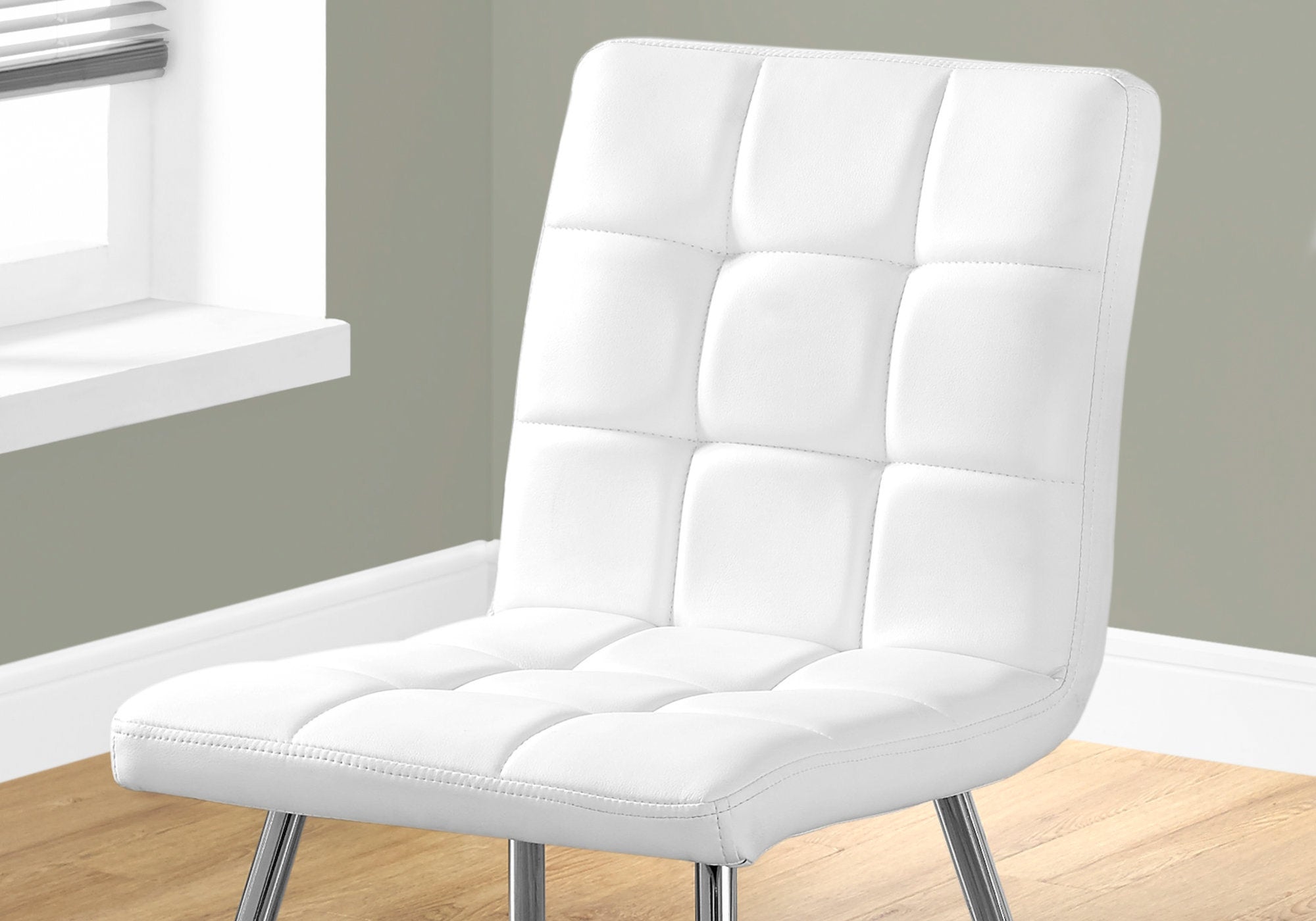 Monarch Specialties I 1071 Chaise, Lot De 2, Côté, Rembourré, Cuisine, Salle À Manger, Pu D'aspect Cuir, Métal, Blanc, Chrome, Contemporain, Moderne - Simple Boutique