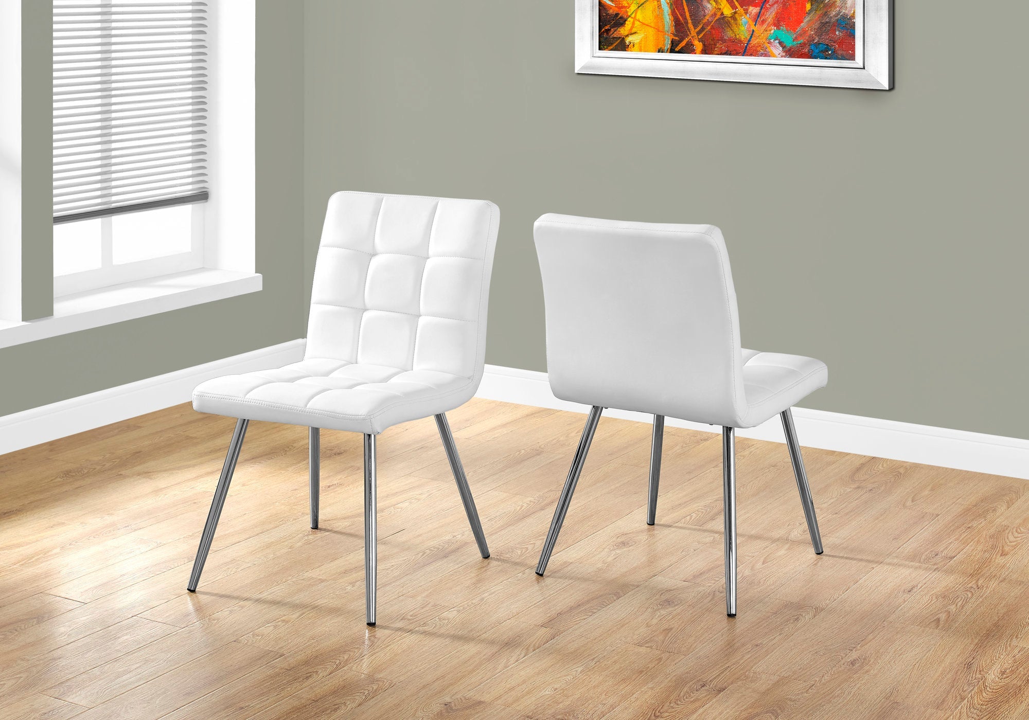 Monarch Specialties I 1071 Chaise, Lot De 2, Côté, Rembourré, Cuisine, Salle À Manger, Pu D'aspect Cuir, Métal, Blanc, Chrome, Contemporain, Moderne - Simple Boutique