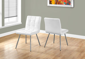 Monarch Specialties I 1071 Chaise, Lot De 2, Côté, Rembourré, Cuisine, Salle À Manger, Pu D'aspect Cuir, Métal, Blanc, Chrome, Contemporain, Moderne - Simple Boutique