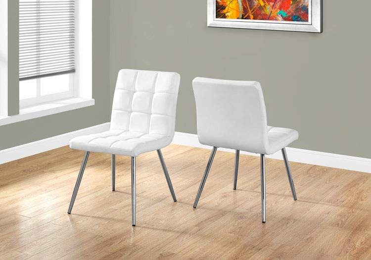 Monarch Specialties I 1071 Chaise, Lot De 2, Côté, Rembourré, Cuisine, Salle À Manger, Pu D'aspect Cuir, Métal, Blanc, Chrome, Contemporain, Moderne - Simple Boutique