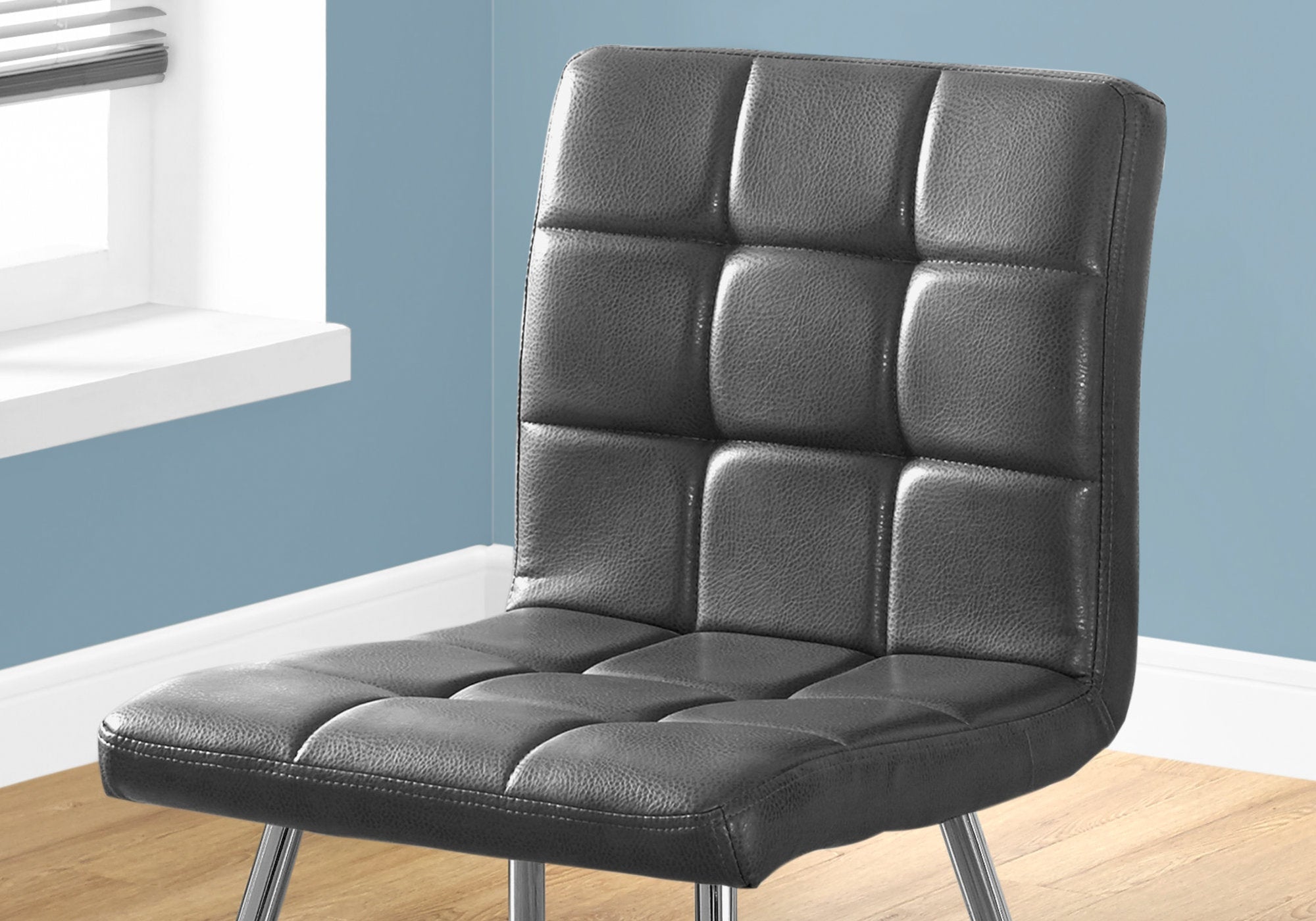 Monarch Specialties I 1072 Chaise, Lot De 2, Côté, Rembourré, Cuisine, Salle À Manger, Pu D'aspect Cuir, Métal, Gris, Chrome, Contemporain, Moderne - Simple Boutique