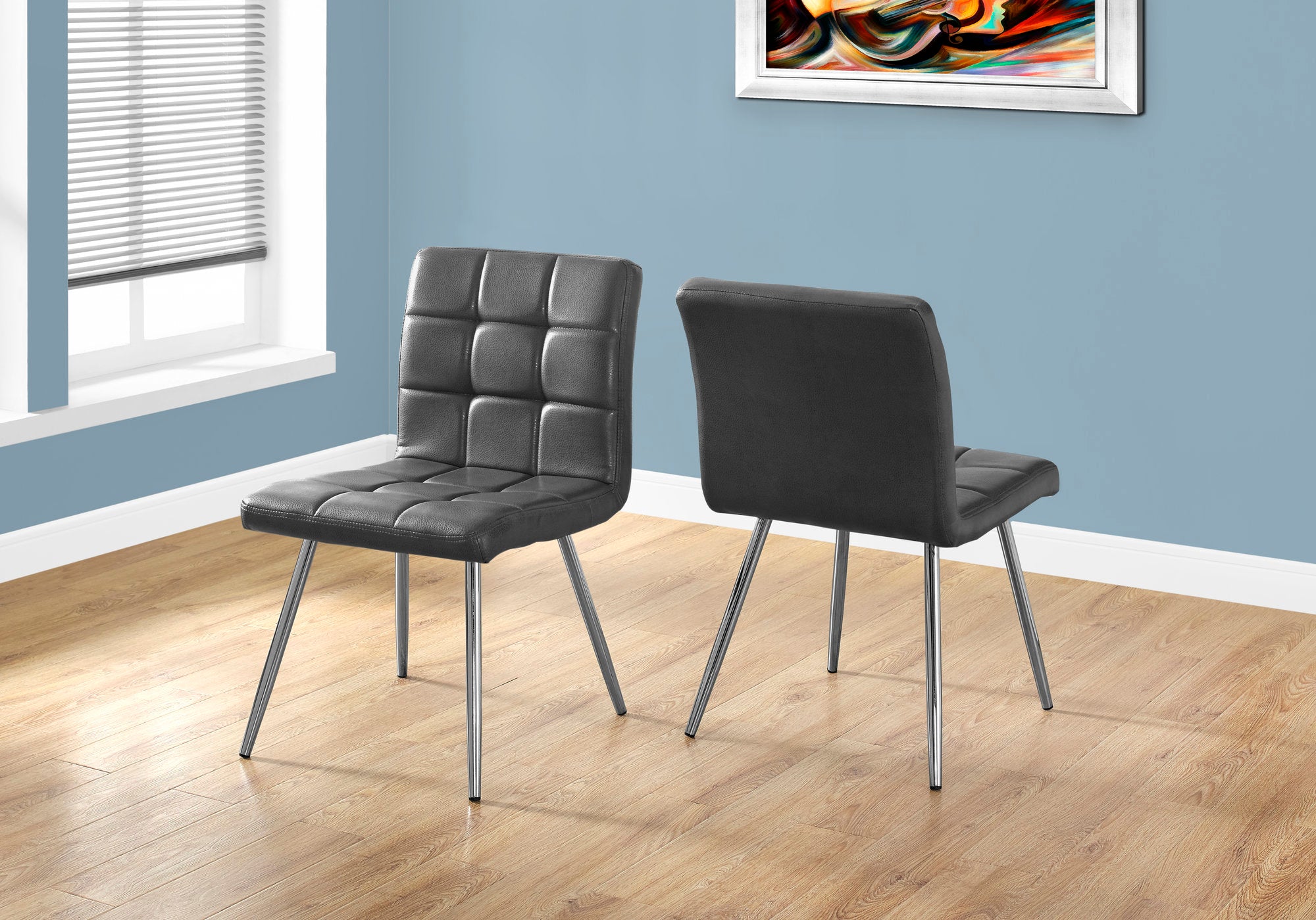 Monarch Specialties I 1072 Chaise, Lot De 2, Côté, Rembourré, Cuisine, Salle À Manger, Pu D'aspect Cuir, Métal, Gris, Chrome, Contemporain, Moderne - Simple Boutique