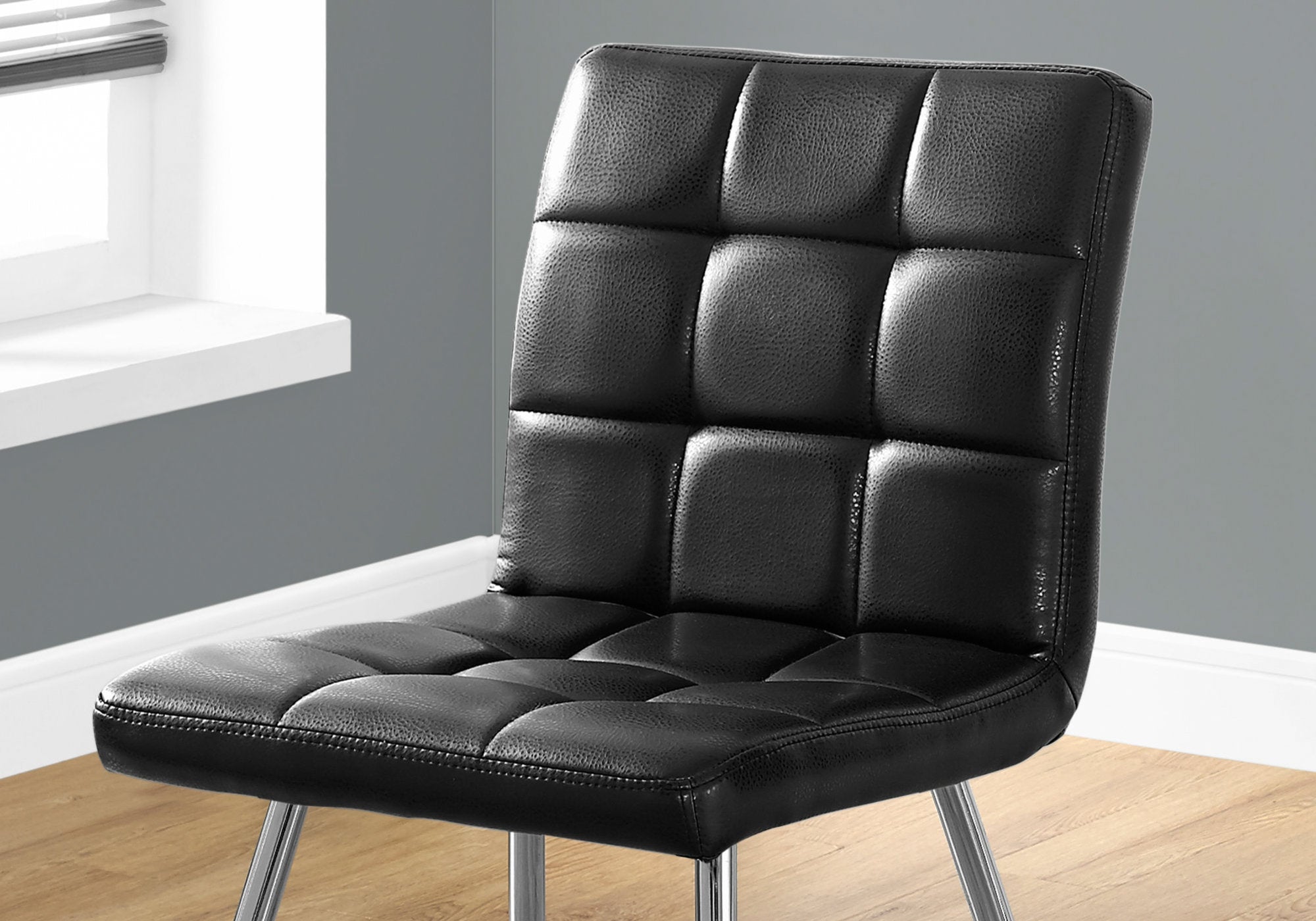 Monarch Specialties I 1073 Chaise, Lot De 2, Côté, Rembourré, Cuisine, Salle À Manger, Pu D'aspect Cuir, Métal, Noir, Chrome, Contemporain, Moderne - Simple Boutique