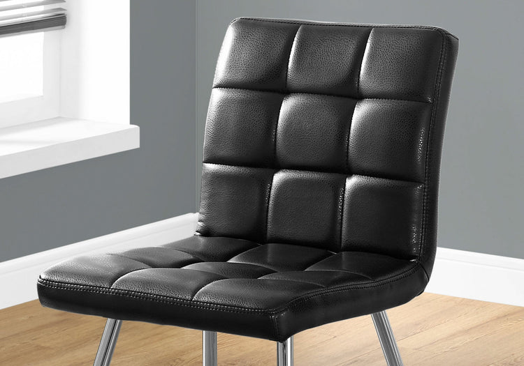 Monarch Specialties I 1073 Chaise, Lot De 2, Côté, Rembourré, Cuisine, Salle À Manger, Pu D'aspect Cuir, Métal, Noir, Chrome, Contemporain, Moderne - Simple Boutique