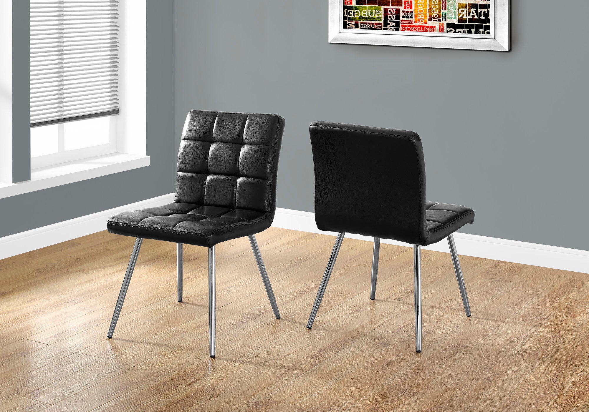Monarch Specialties I 1073 Chaise, Lot De 2, Côté, Rembourré, Cuisine, Salle À Manger, Pu D'aspect Cuir, Métal, Noir, Chrome, Contemporain, Moderne - Simple Boutique