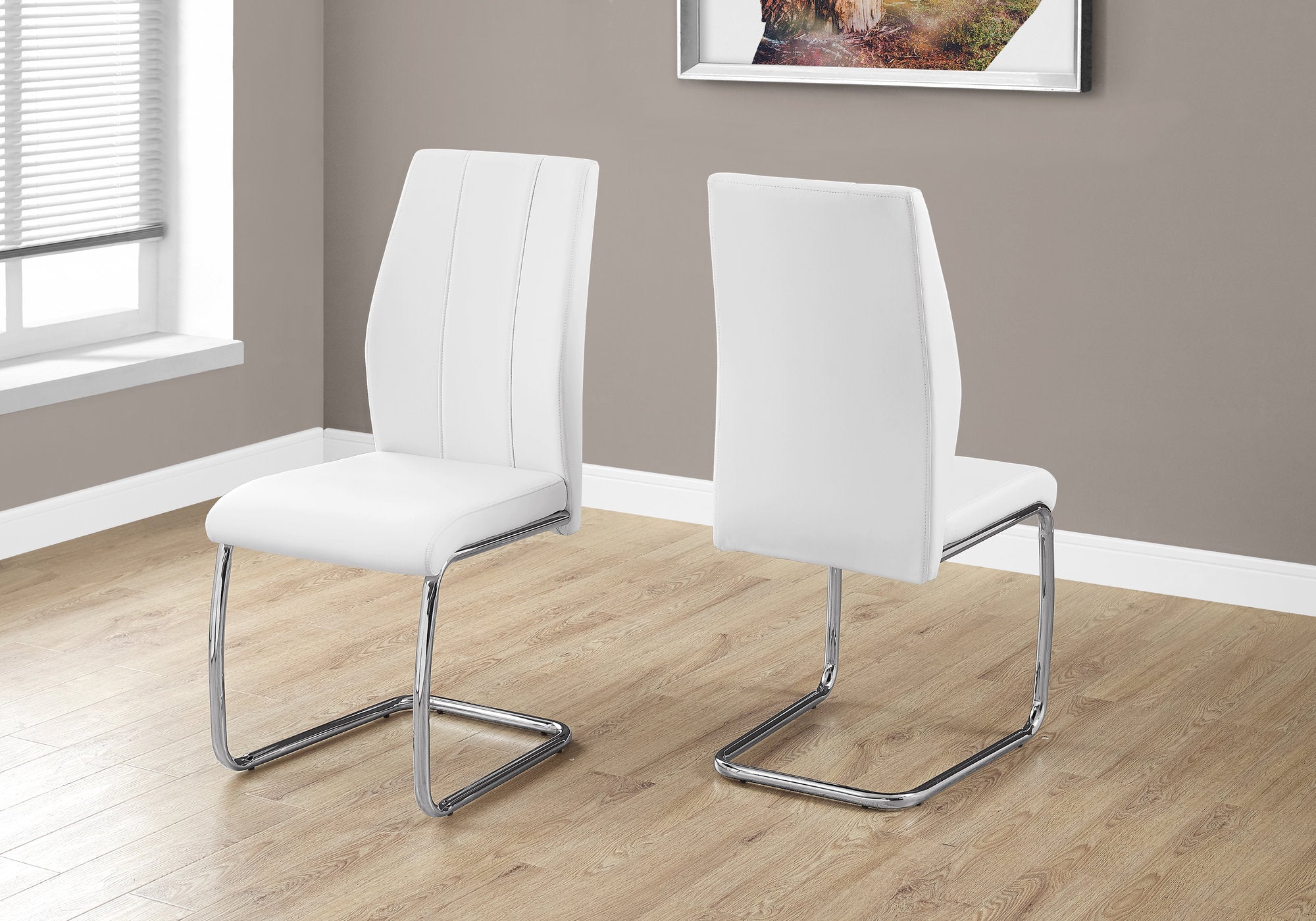 Monarch Specialties I 1075 Chaise, Lot De 2, Côté, Rembourré, Cuisine, Salle À Manger, Pu D'aspect Cuir, Métal, Blanc, Chrome, Contemporain, Moderne - Simple Boutique