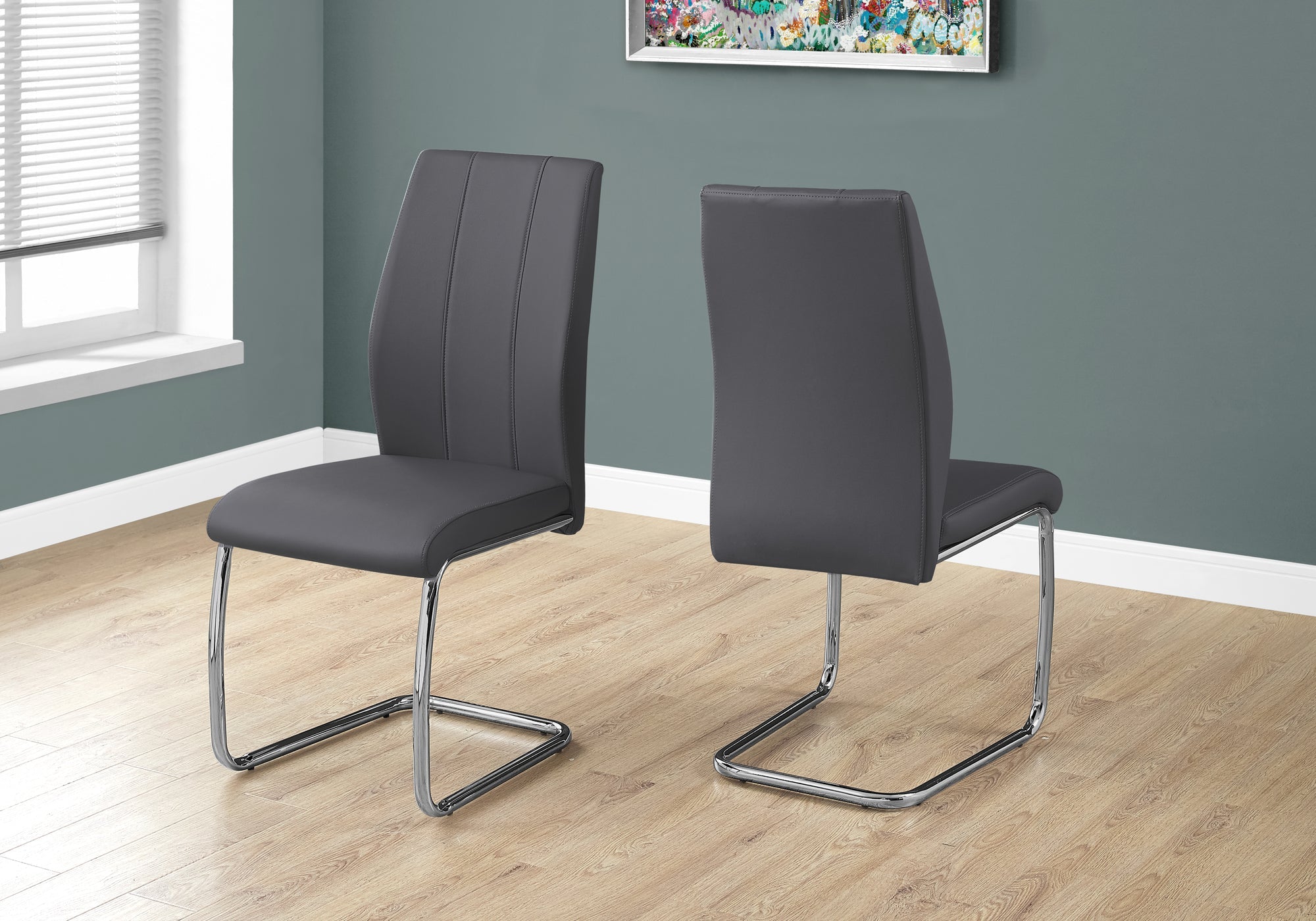 Monarch Specialties I 1077 Chaise, Lot De 2, Côté, Rembourré, Cuisine, Salle À Manger, Pu D'aspect Cuir, Métal, Gris, Chrome, Contemporain, Moderne - Simple Boutique