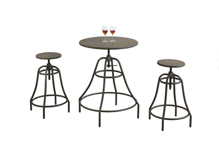 Monarch Specialties I 1085 Ensemble De Table À Manger, Ensemble 3pcs, Petit, 28" Rond, Hauteur Du Bar, Cuisine, Bar, Métal, Stratifié, Brun, Transitionnel - Simple Boutique