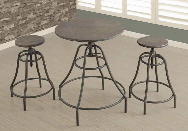Monarch Specialties I 1085 Ensemble De Table À Manger, Ensemble 3pcs, Petit, 28" Rond, Hauteur Du Bar, Cuisine, Bar, Métal, Stratifié, Brun, Transitionnel - Simple Boutique