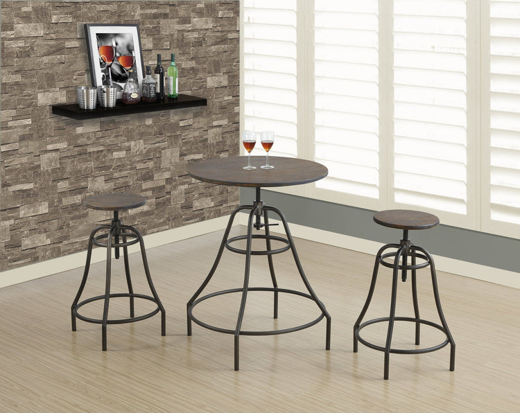 Monarch Specialties I 1085 Ensemble De Table À Manger, Ensemble 3pcs, Petit, 28" Rond, Hauteur Du Bar, Cuisine, Bar, Métal, Stratifié, Brun, Transitionnel - Simple Boutique