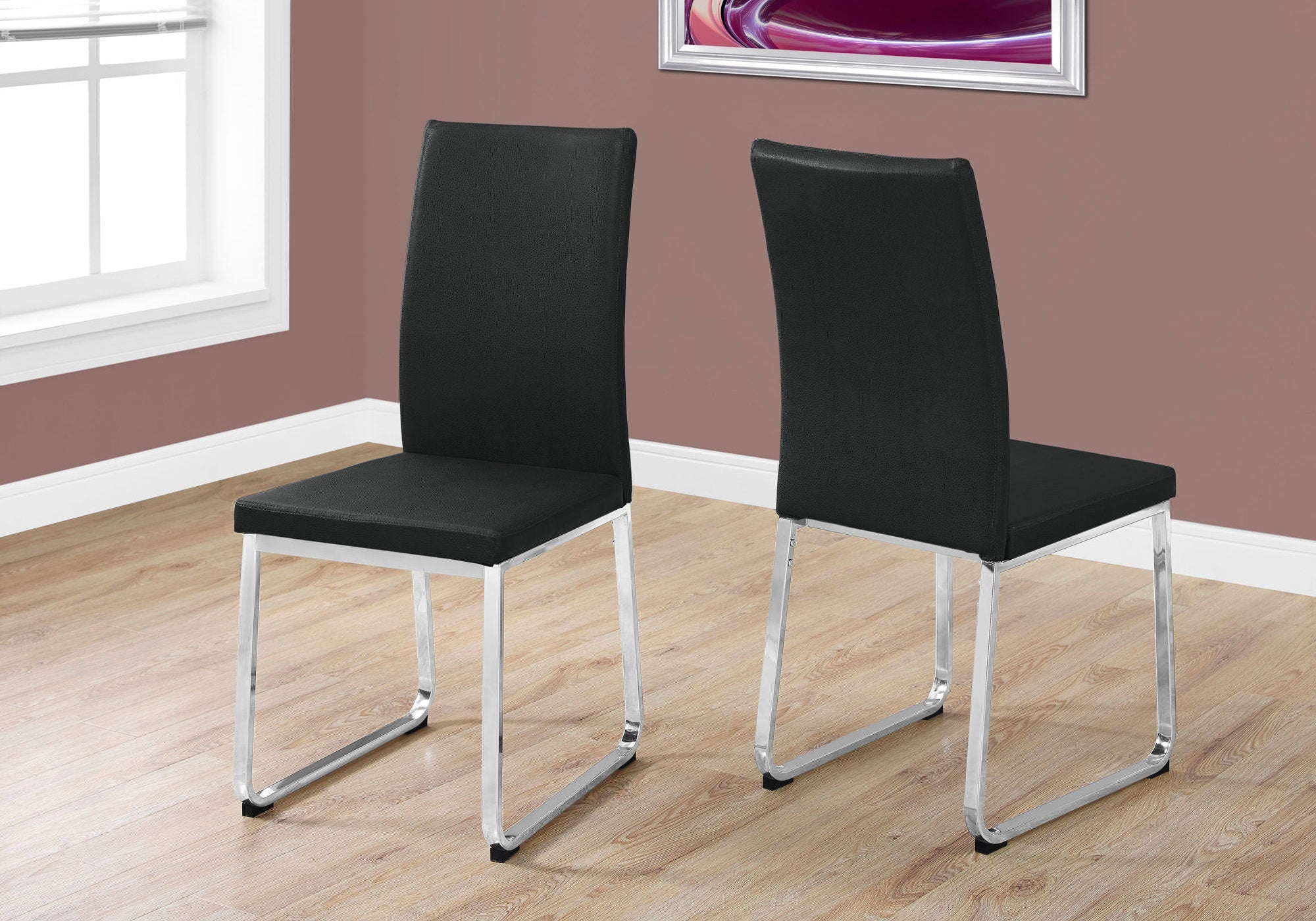 Monarch Specialties I 1092 Chaise, Lot De 2, Côté, Rembourré, Cuisine, Salle À Manger, Pu D'aspect Cuir, Métal, Noir, Chrome, Contemporain, Moderne - Simple Boutique