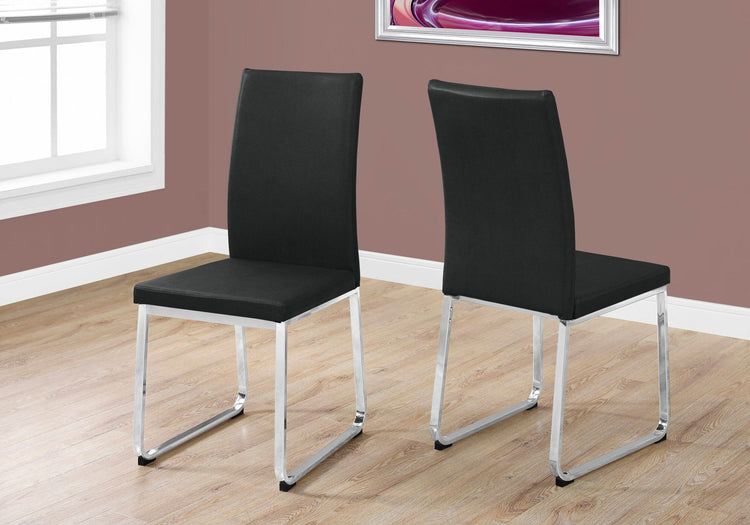 Monarch Specialties I 1092 Chaise, Lot De 2, Côté, Rembourré, Cuisine, Salle À Manger, Pu D'aspect Cuir, Métal, Noir, Chrome, Contemporain, Moderne - Simple Boutique
