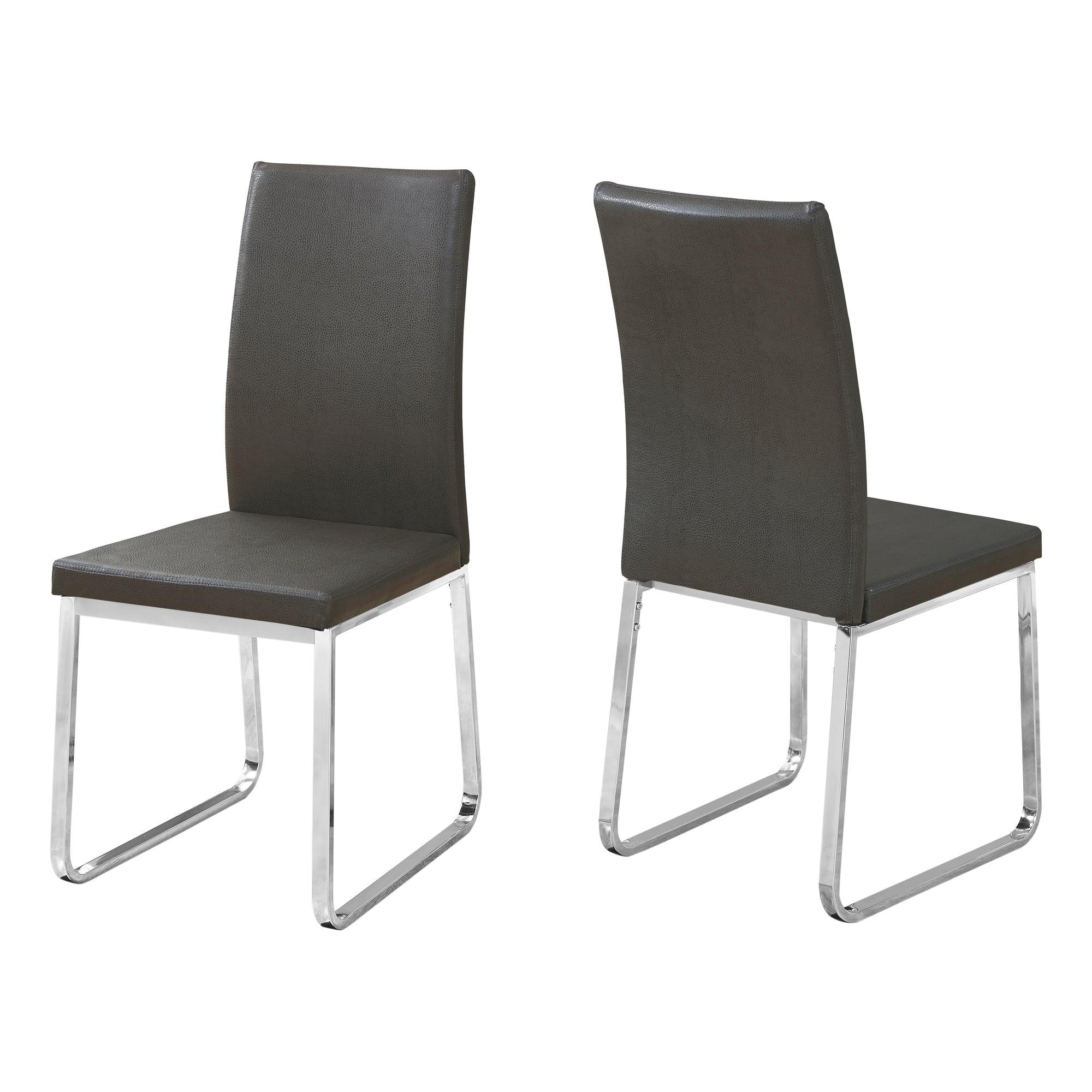 Monarch Specialties I 1094 Chaise, Lot De 2, Côté, Rembourré, Cuisine, Salle À Manger, Pu D'aspect Cuir, Métal, Gris, Chrome, Contemporain, Moderne - Simple Boutique