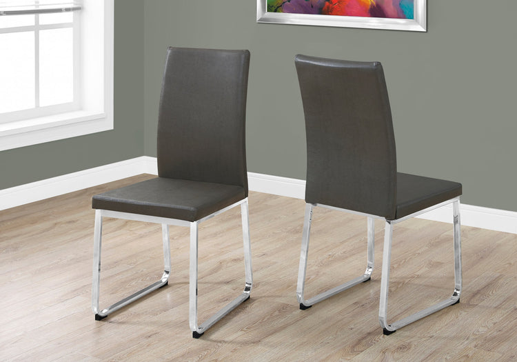 Monarch Specialties I 1094 Chaise, Lot De 2, Côté, Rembourré, Cuisine, Salle À Manger, Pu D'aspect Cuir, Métal, Gris, Chrome, Contemporain, Moderne - Simple Boutique