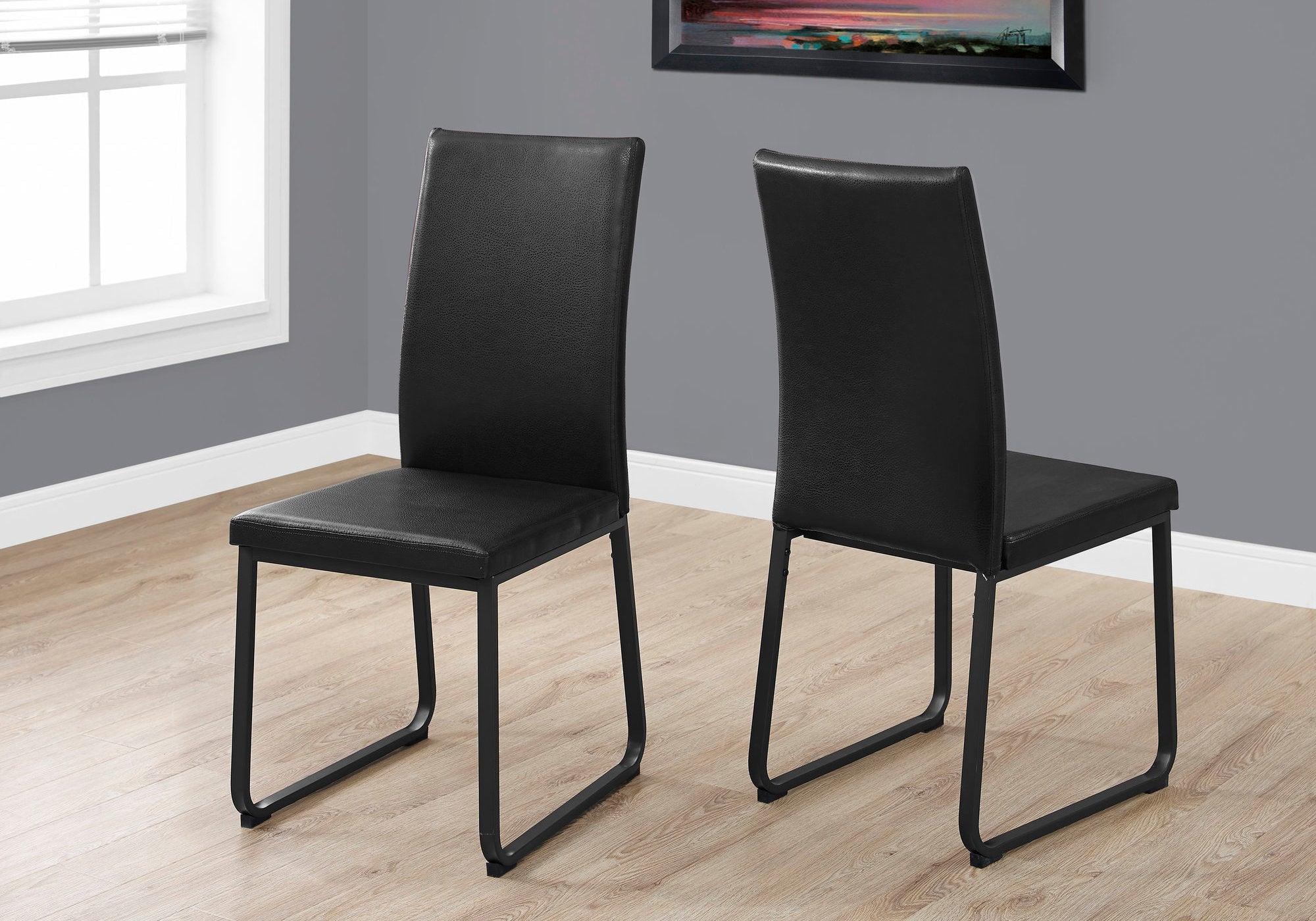 Monarch Specialties I 1106 Chaise, Lot De 2, Côté, Rembourré, Cuisine, Salle À Manger, Pu D'aspect Cuir, Métal, Noir, Contemporain, Moderne - Simple Boutique
