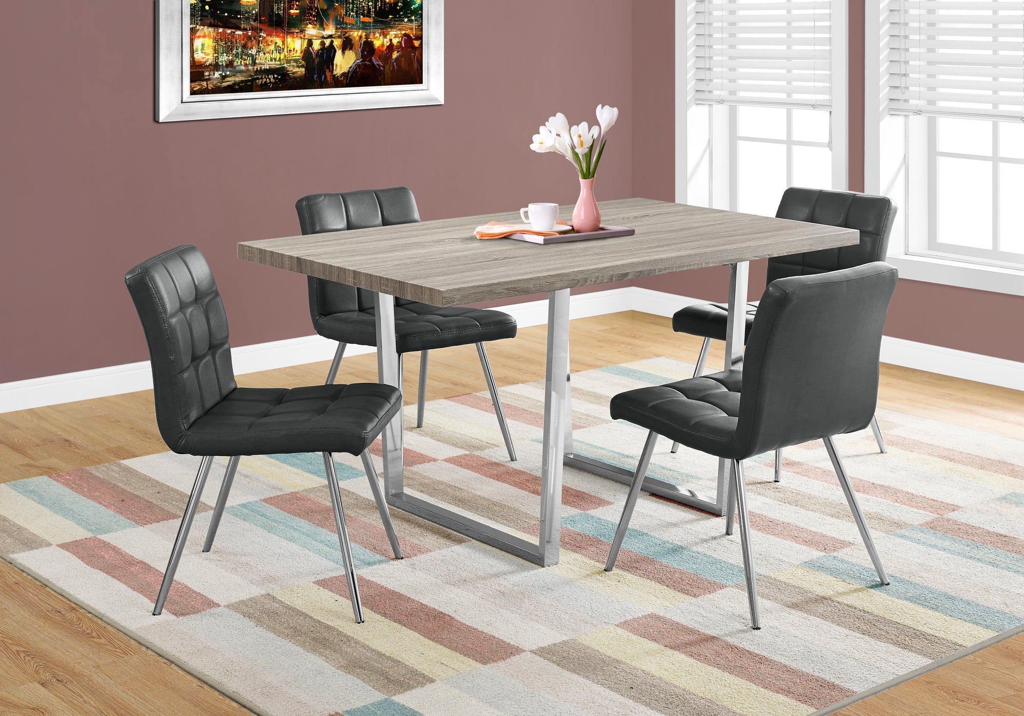Monarch Specialties I 1121 Table A Manger, 60" Rectangulaire, Cuisine, Salle À Manger, Métal, Stratifié, Brun, Chrome, Contemporain, Moderne - Simple Boutique