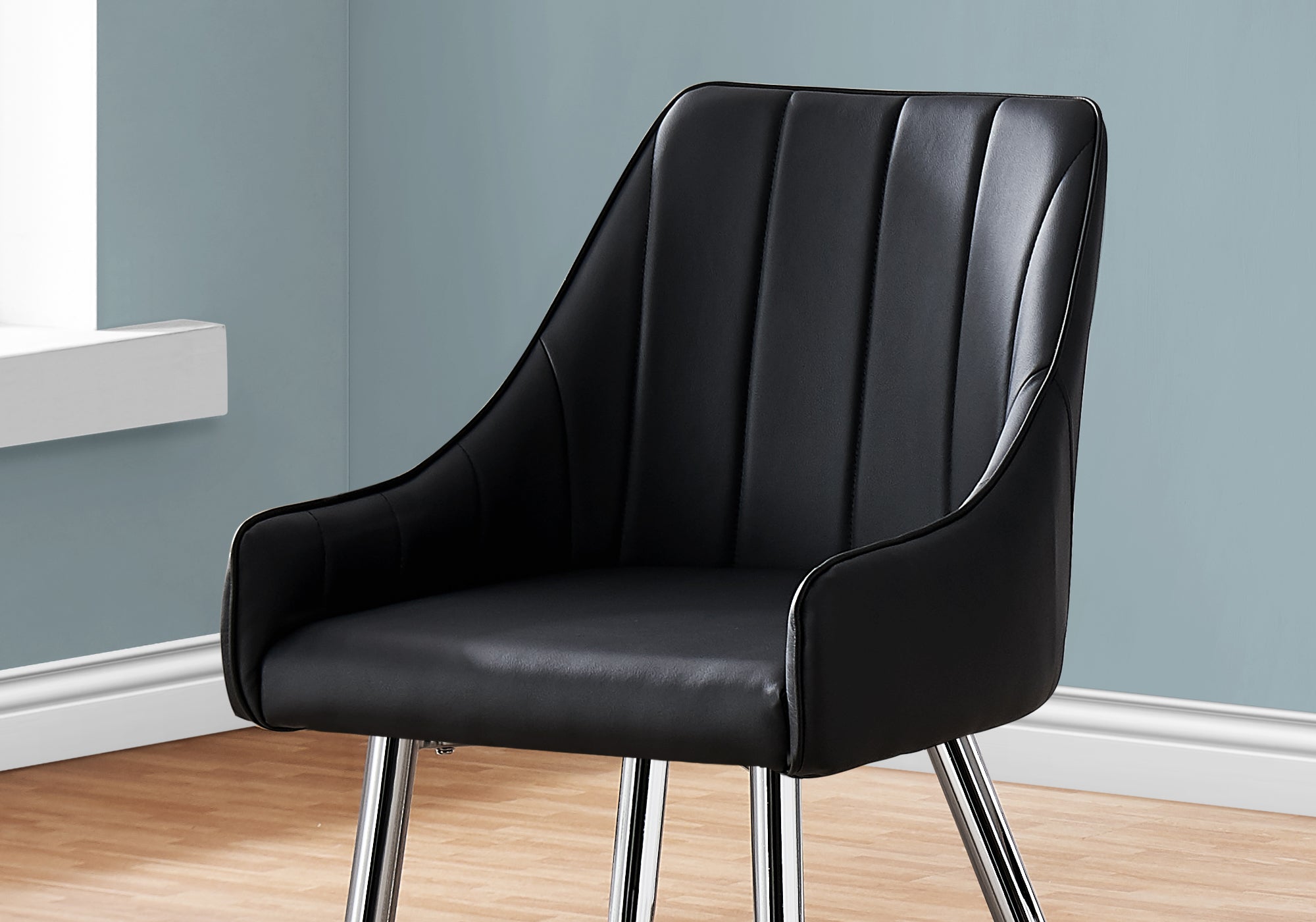 Monarch Specialties I 1185 Chaise, Lot De 2, Côté, Rembourré, Cuisine, Salle À Manger, Pu D'aspect Cuir, Métal, Noir, Chrome, Contemporain, Moderne - Simple Boutique