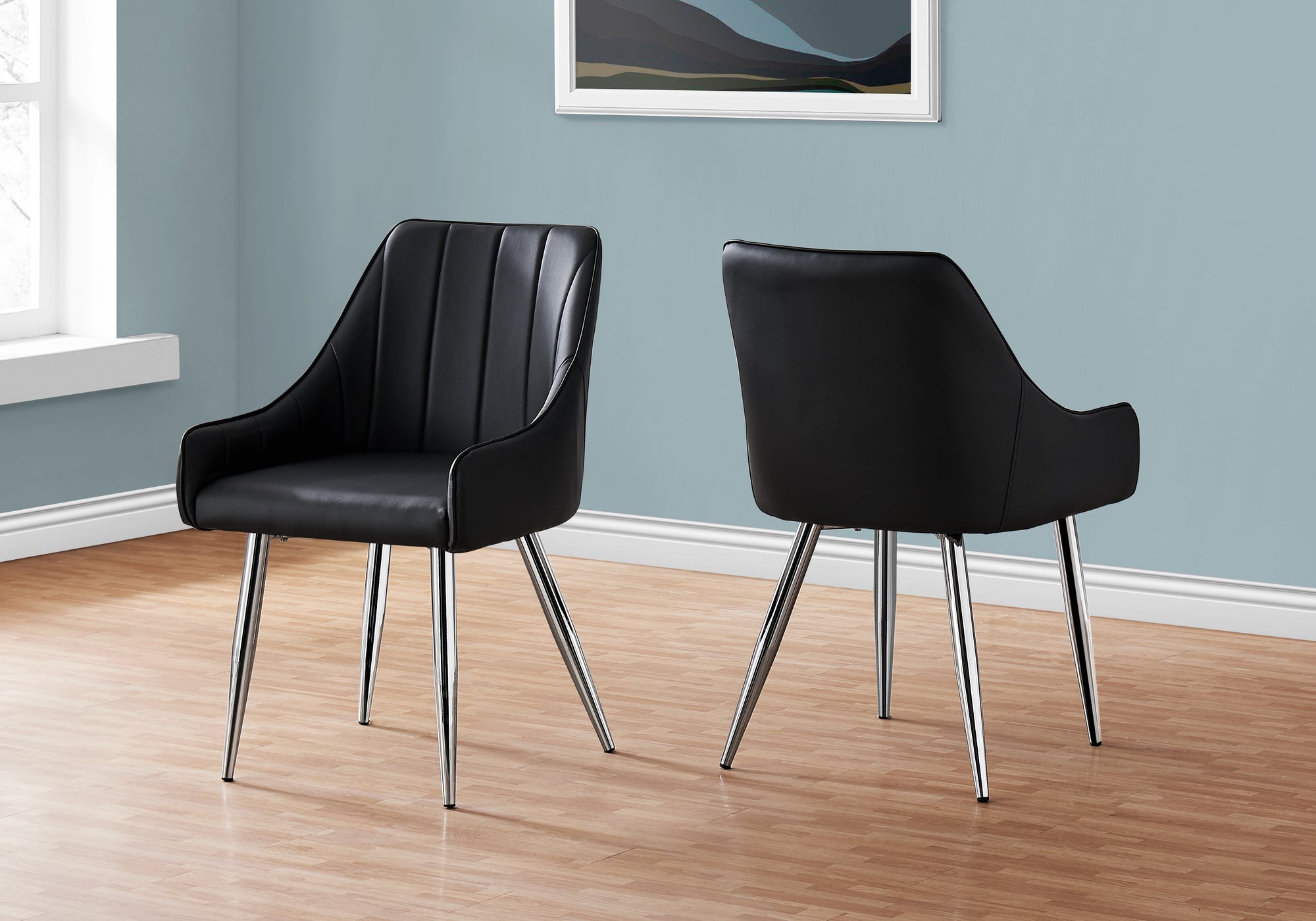 Monarch Specialties I 1185 Chaise, Lot De 2, Côté, Rembourré, Cuisine, Salle À Manger, Pu D'aspect Cuir, Métal, Noir, Chrome, Contemporain, Moderne - Simple Boutique