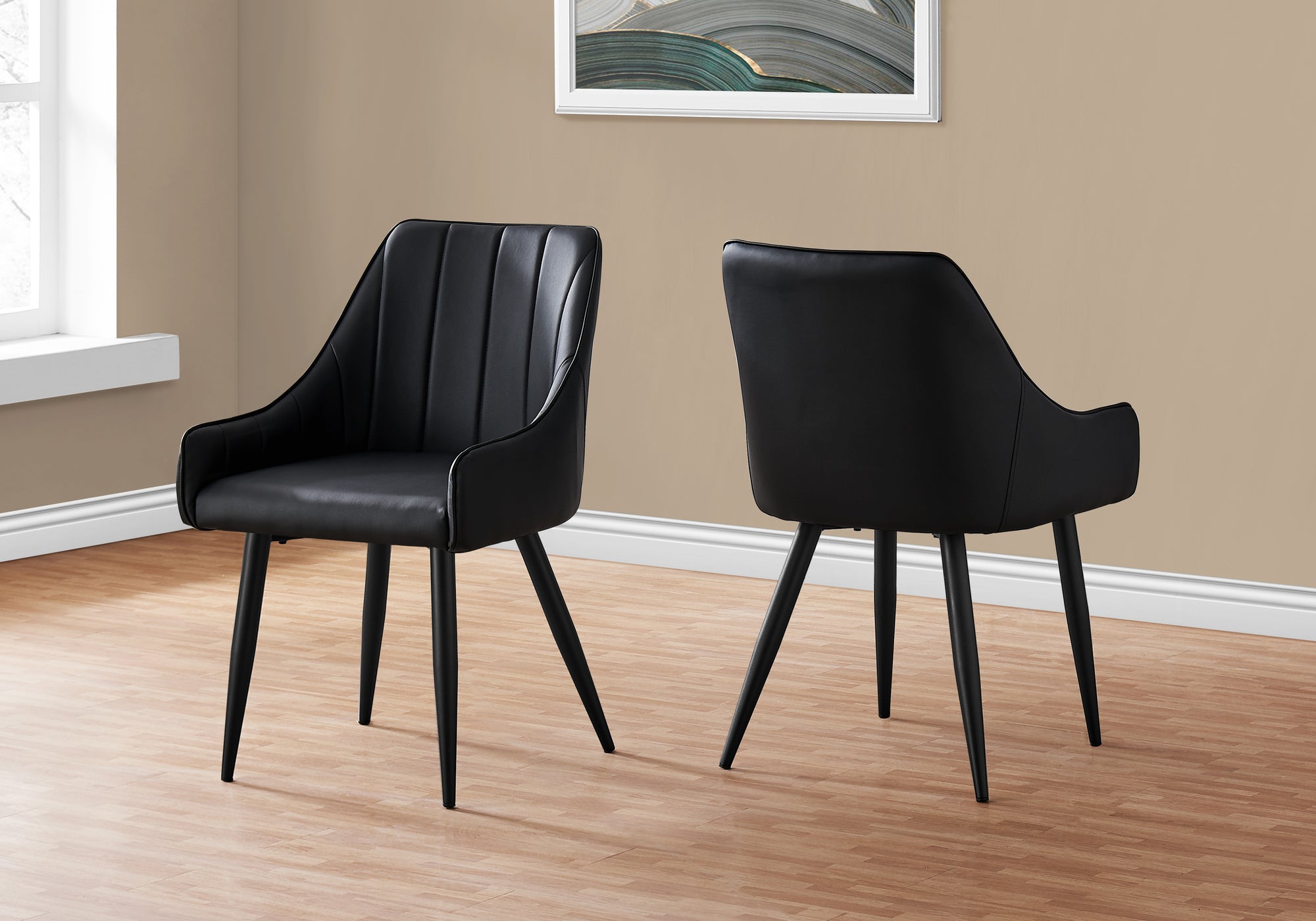 Monarch Specialties I 1187 Chaise, Lot De 2, Côté, Rembourré, Cuisine, Salle À Manger, Pu D'aspect Cuir, Métal, Noir, Contemporain, Moderne - Simple Boutique