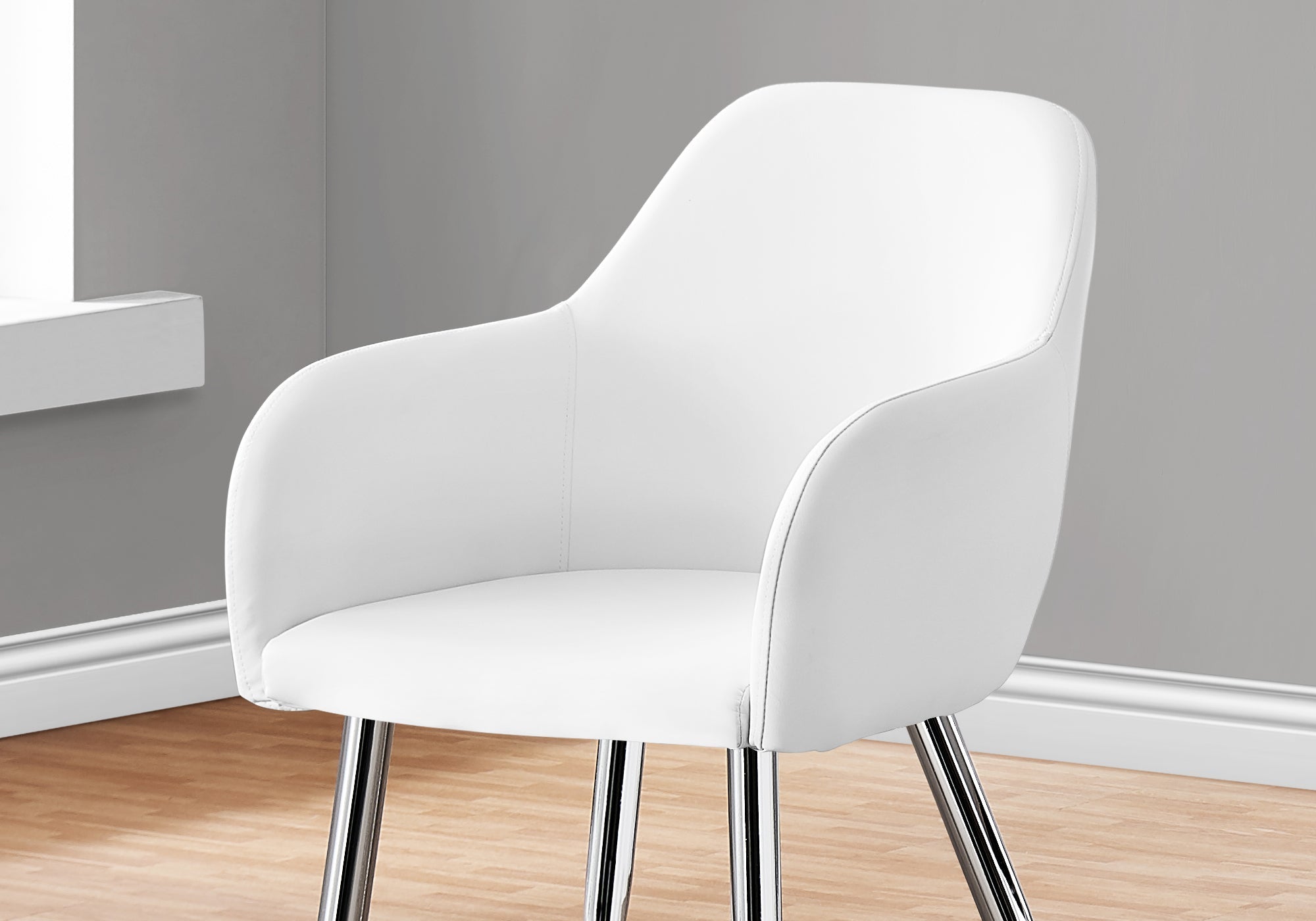 Monarch Specialties I 1190 Chaise, Lot De 2, Côté, Rembourré, Cuisine, Salle À Manger, Pu D'aspect Cuir, Métal, Blanc, Chrome, Contemporain, Moderne - Simple Boutique