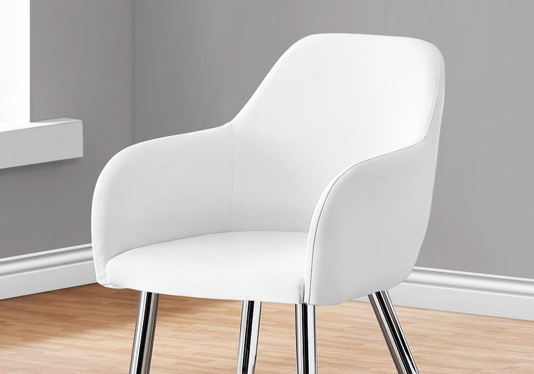 Monarch Specialties I 1190 Chaise, Lot De 2, Côté, Rembourré, Cuisine, Salle À Manger, Pu D'aspect Cuir, Métal, Blanc, Chrome, Contemporain, Moderne - Simple Boutique