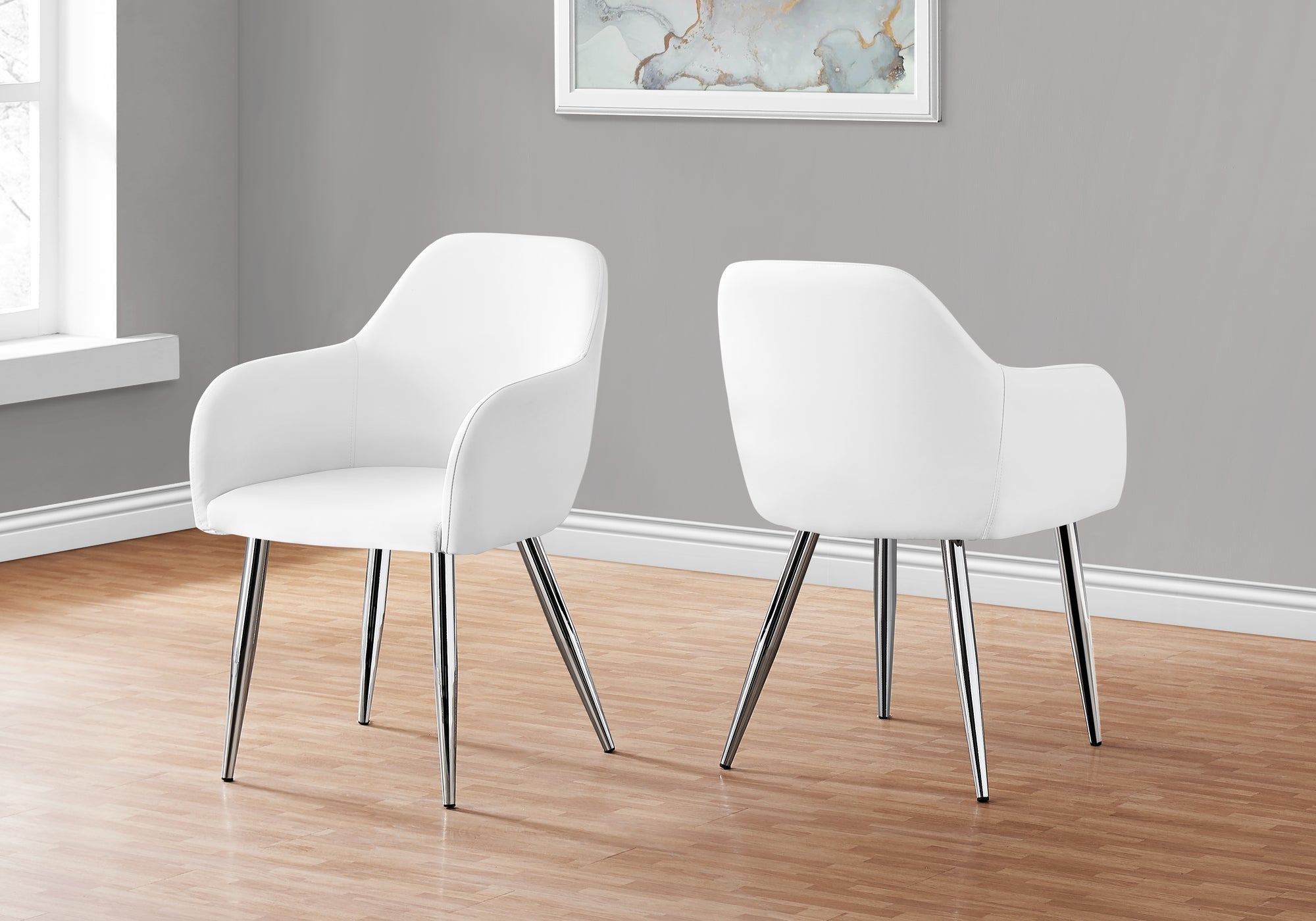 Monarch Specialties I 1190 Chaise, Lot De 2, Côté, Rembourré, Cuisine, Salle À Manger, Pu D'aspect Cuir, Métal, Blanc, Chrome, Contemporain, Moderne - Simple Boutique