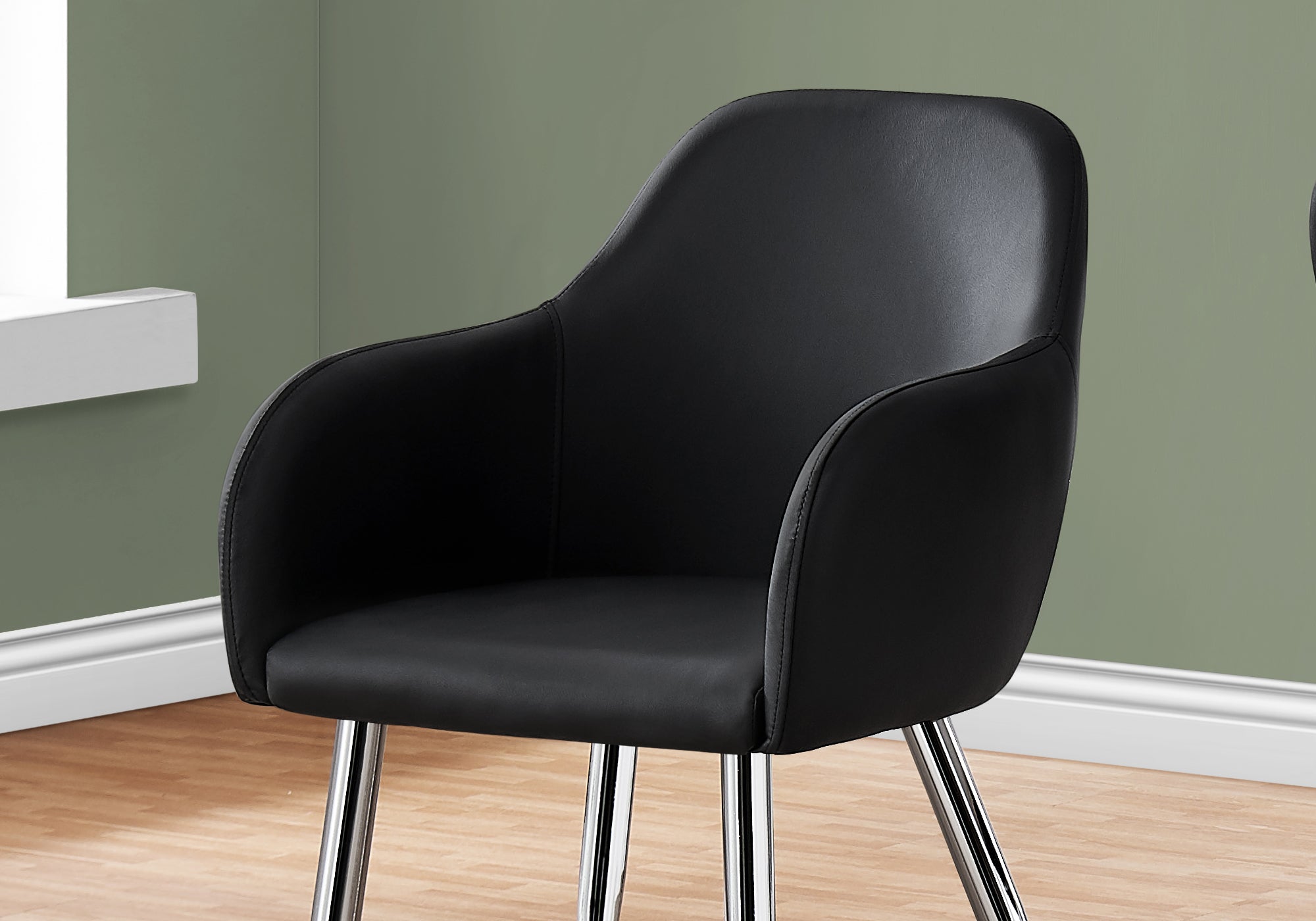 Monarch Specialties I 1191 Chaise, Lot De 2, Côté, Rembourré, Cuisine, Salle À Manger, Pu D'aspect Cuir, Métal, Noir, Chrome, Contemporain, Moderne - Simple Boutique