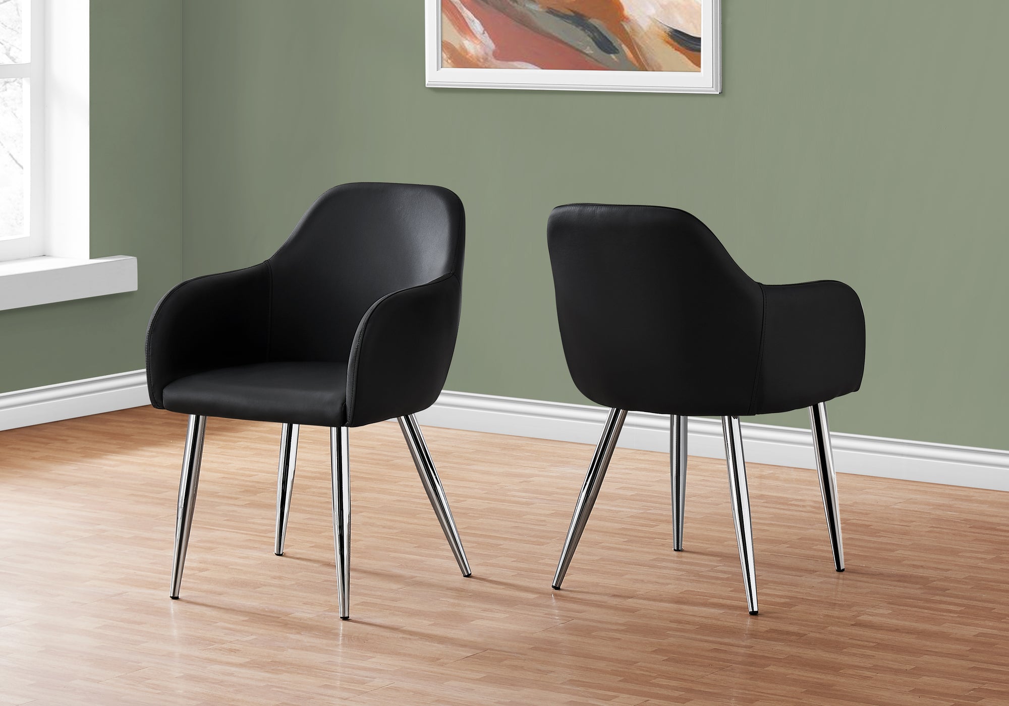 Monarch Specialties I 1191 Chaise, Lot De 2, Côté, Rembourré, Cuisine, Salle À Manger, Pu D'aspect Cuir, Métal, Noir, Chrome, Contemporain, Moderne - Simple Boutique