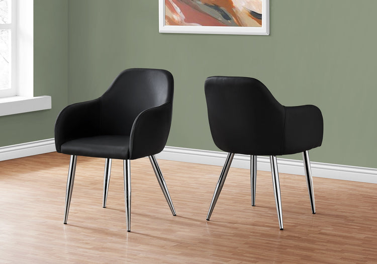 Monarch Specialties I 1191 Chaise, Lot De 2, Côté, Rembourré, Cuisine, Salle À Manger, Pu D'aspect Cuir, Métal, Noir, Chrome, Contemporain, Moderne - Simple Boutique