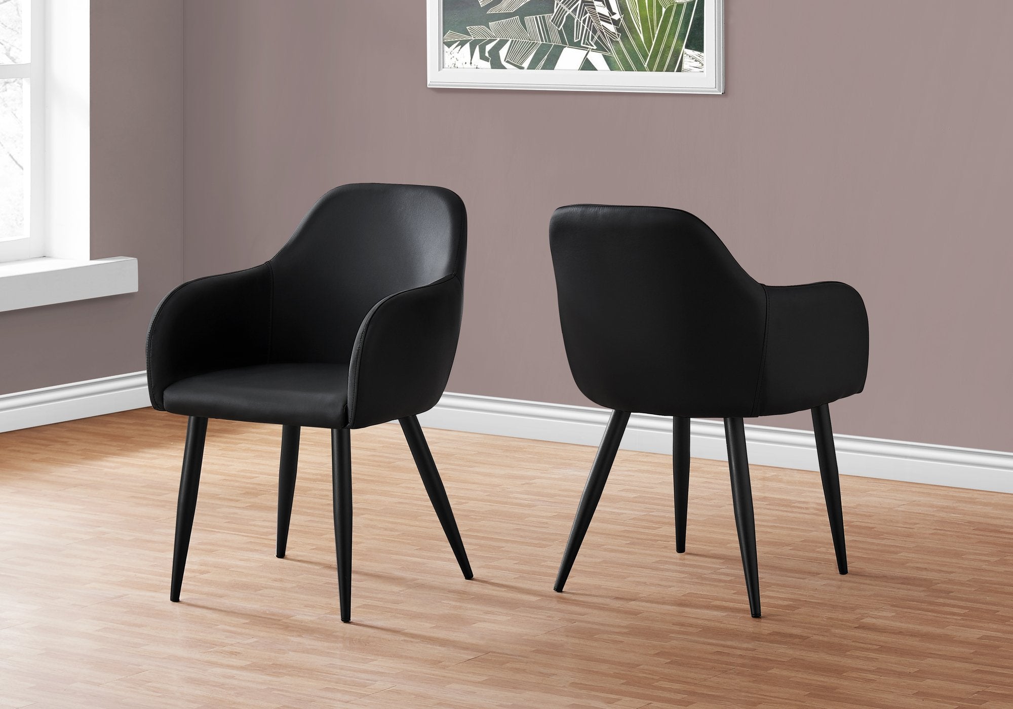 Monarch Specialties I 1193 Chaise, Lot De 2, Côté, Rembourré, Cuisine, Salle À Manger, Pu D'aspect Cuir, Métal, Noir, Contemporain, Moderne - Simple Boutique