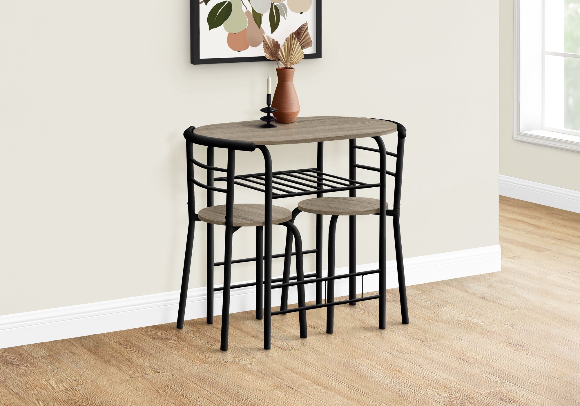 Monarch Specialties I 1206 Ensemble De Table À Manger, Ensemble 3pcs, Petit, 32" L, Cuisine, Métal, Stratifié, Brun, Noir, Contemporain, Moderne - Simple Boutique