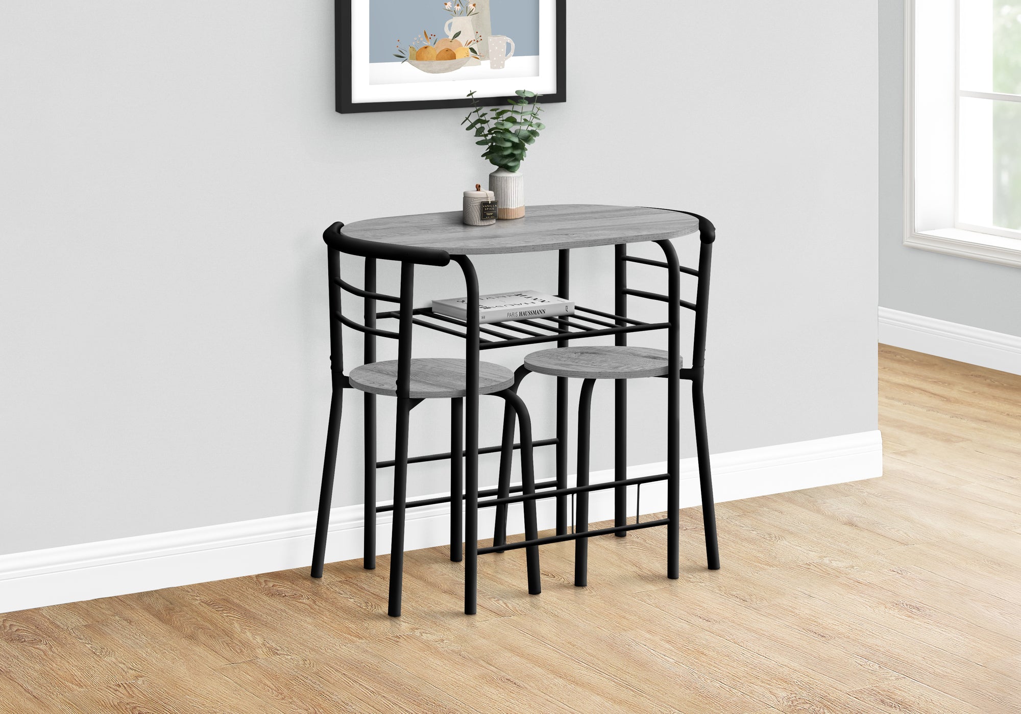 Monarch Specialties I 1207 Ensemble De Table À Manger, Ensemble 3pcs, Petit, 32" L, Cuisine, Métal, Stratifié, Gris, Noir, Contemporain, Moderne - Simple Boutique