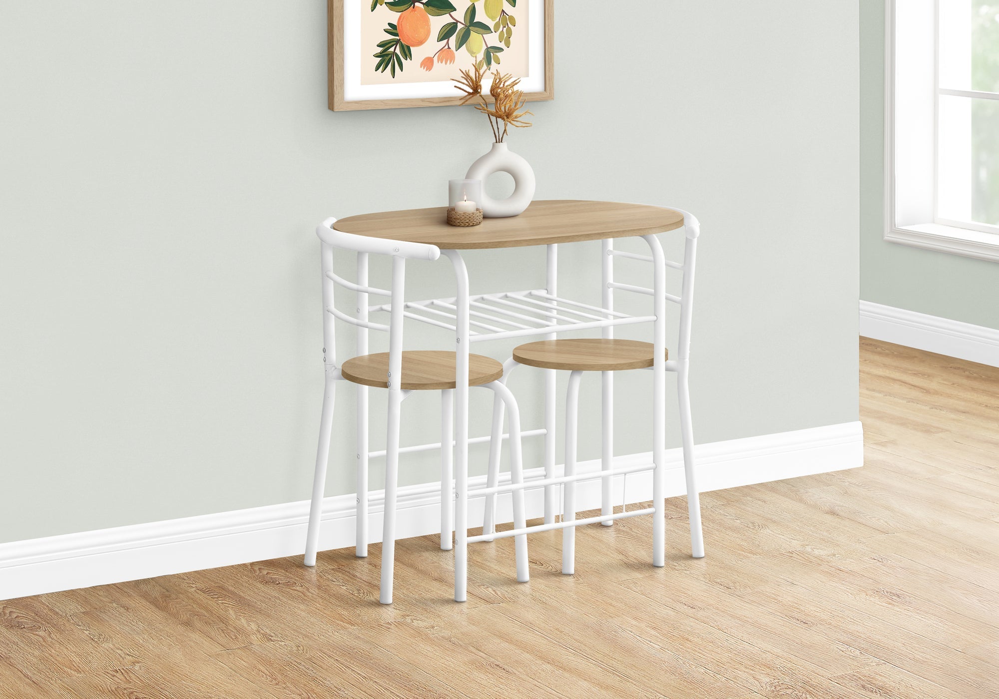 Monarch Specialties I 1209 Ensemble De Table À Manger, Ensemble 3pcs, Petit, 32" L, Cuisine, Métal, Stratifié, Naturel, Blanc, Contemporain, Moderne - Simple Boutique