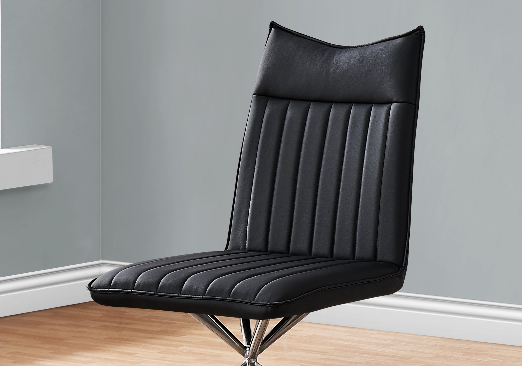 Monarch Specialties I 1213 Chaise, Lot De 2, Côté, Rembourré, Cuisine, Salle À Manger, Pu D'aspect Cuir, Métal, Noir, Chrome, Contemporain, Moderne - Simple Boutique
