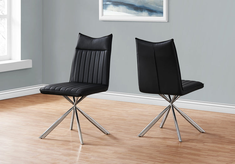 Monarch Specialties I 1213 Chaise, Lot De 2, Côté, Rembourré, Cuisine, Salle À Manger, Pu D'aspect Cuir, Métal, Noir, Chrome, Contemporain, Moderne - Simple Boutique