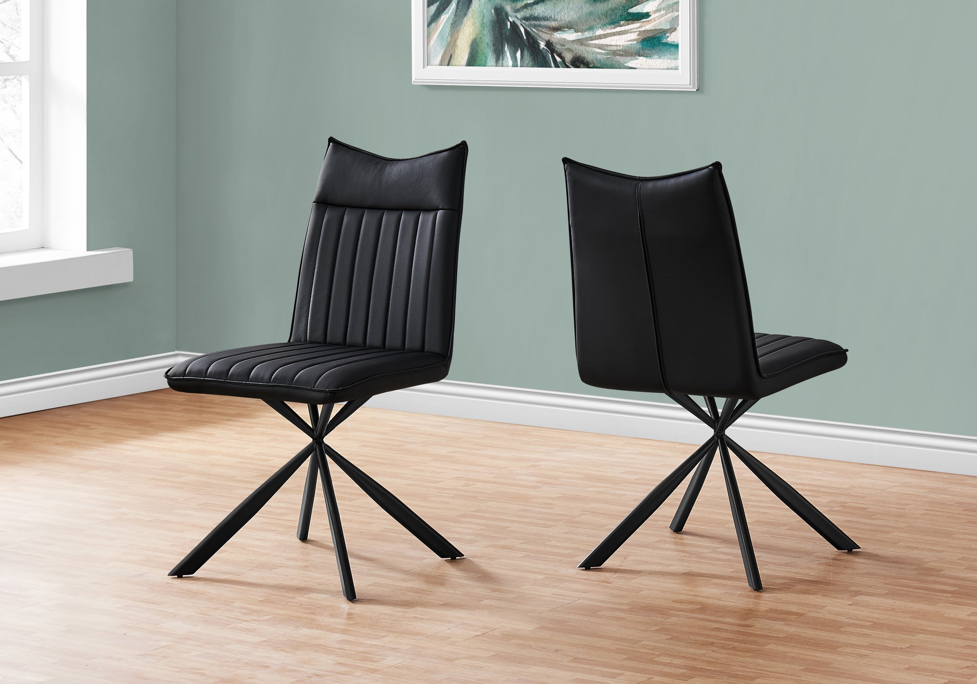 Monarch Specialties I 1215 Chaise, Lot De 2, Côté, Rembourré, Cuisine, Salle À Manger, Pu D'aspect Cuir, Métal, Noir, Contemporain, Moderne - Simple Boutique