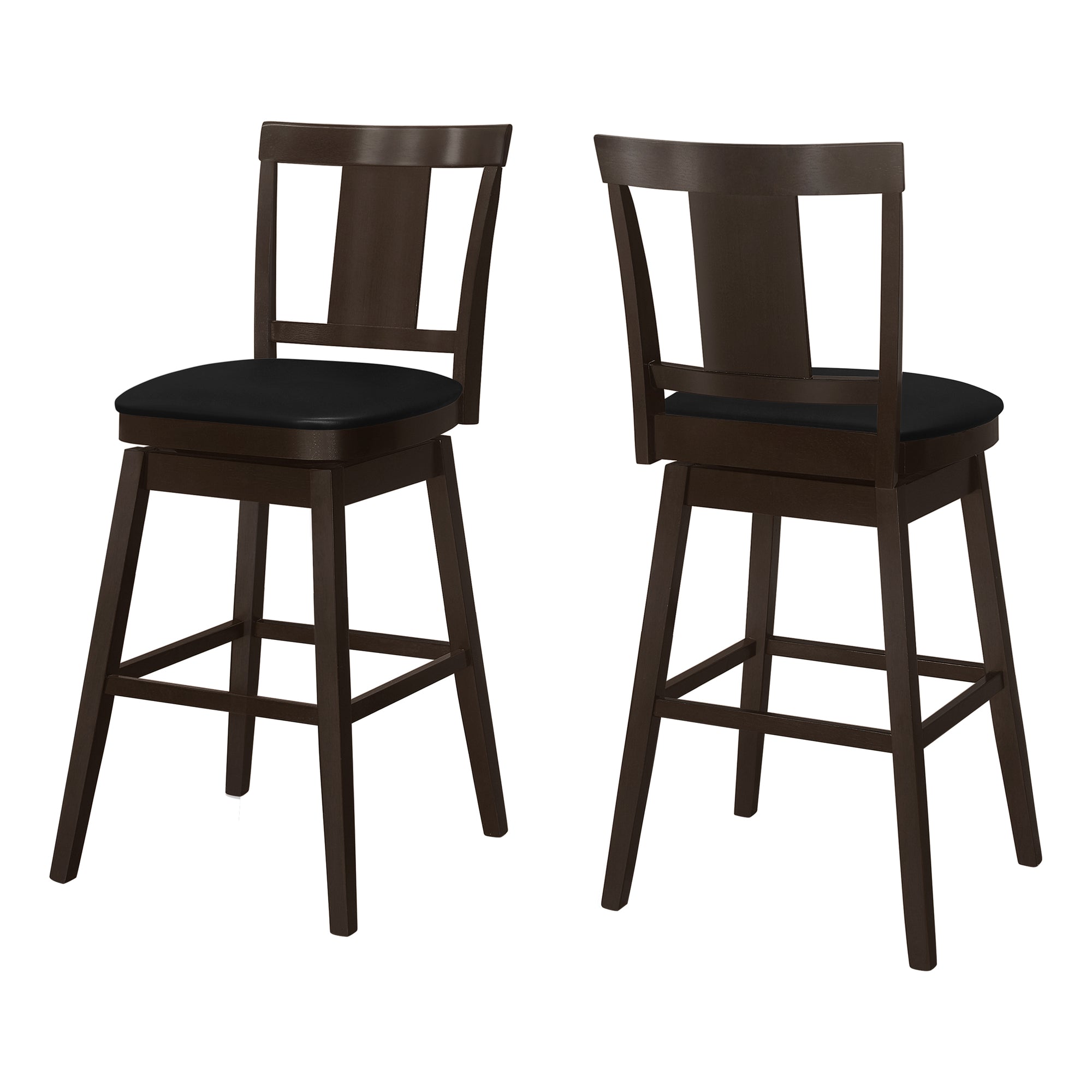 Monarch Specialties I 1230 Tabouret De Bar, Lot De 2, Pivotant, Hauteur Bar, Bois, Pu D'aspect Cuir, Brun, Noir, Transitionnel - Simple Boutique