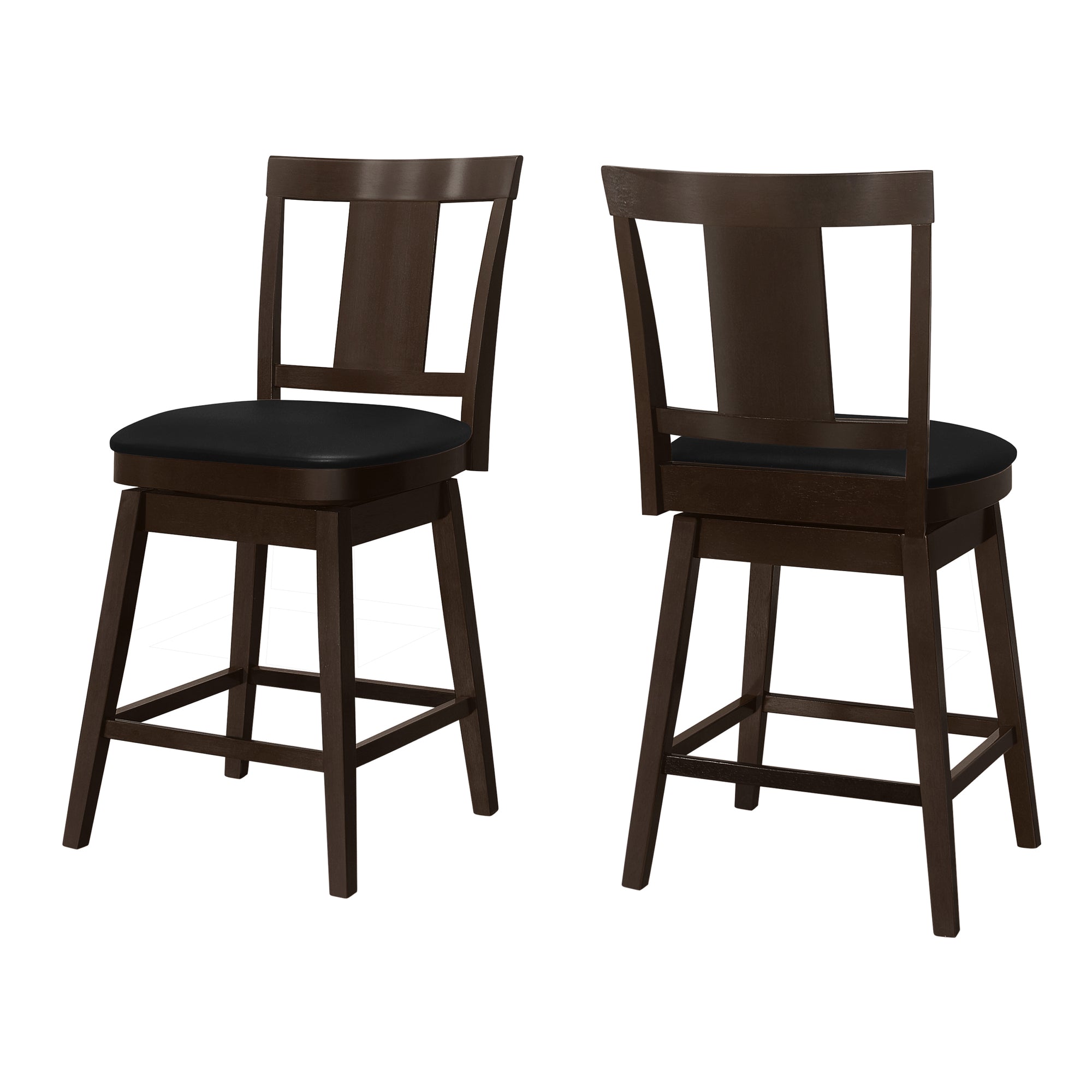 Monarch Specialties I 1231 Tabouret De Bar, Lot De 2, Pivotant, Hauteur Du Comptoir, Cuisine, Bois, Pu D'aspect Cuir, Brun, Noir, Transitionnel - Simple Boutique
