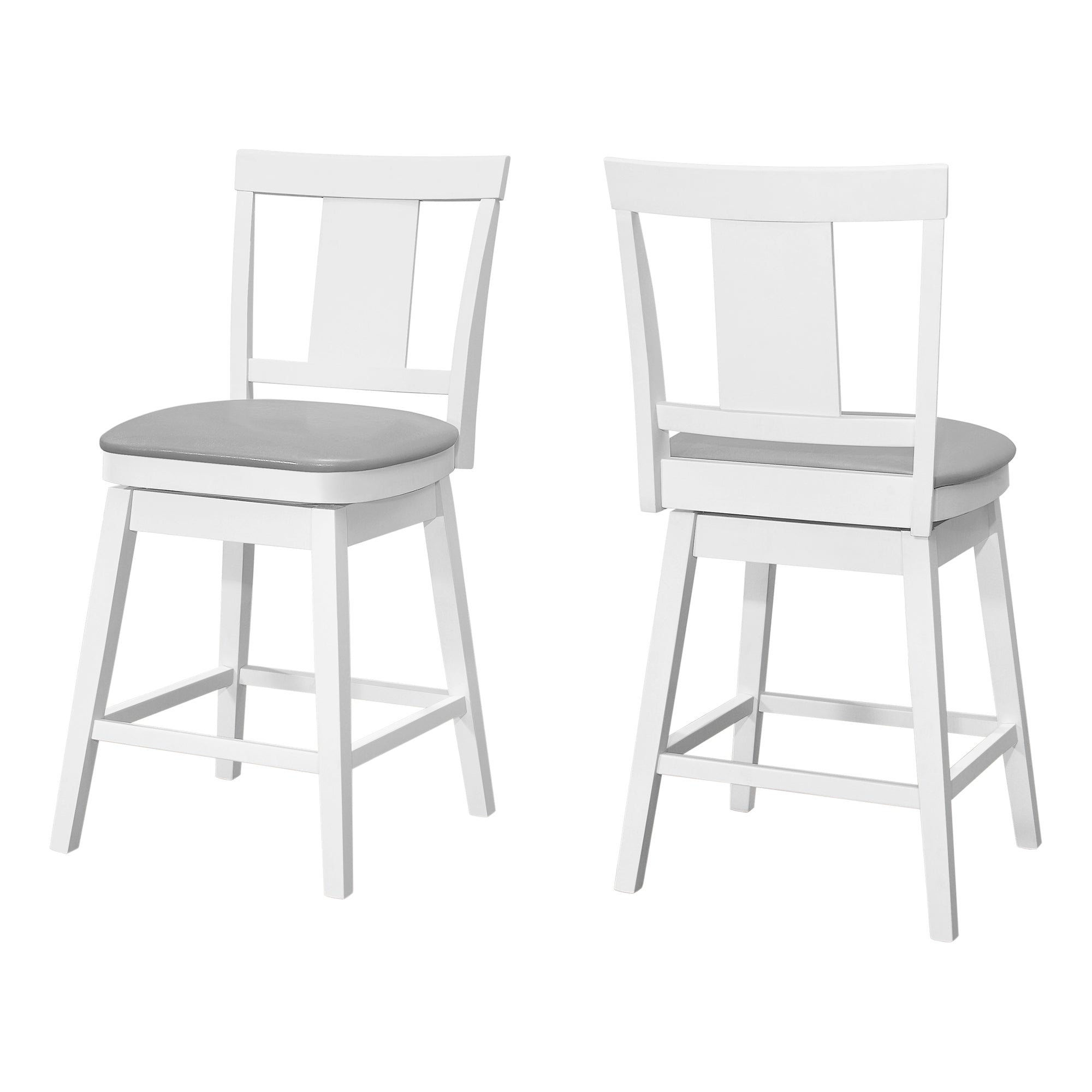 Monarch Specialties I 1233 Tabouret De Bar, Lot De 2, Pivotant, Hauteur Du Comptoir, Cuisine, Bois, Pu D'aspect Cuir, Blanc, Gris, Transitionnel - Simple Boutique