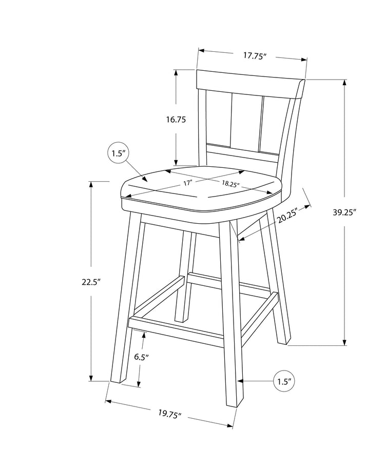 Monarch Specialties I 1233 Tabouret De Bar, Lot De 2, Pivotant, Hauteur Du Comptoir, Cuisine, Bois, Pu D'aspect Cuir, Blanc, Gris, Transitionnel - Simple Boutique