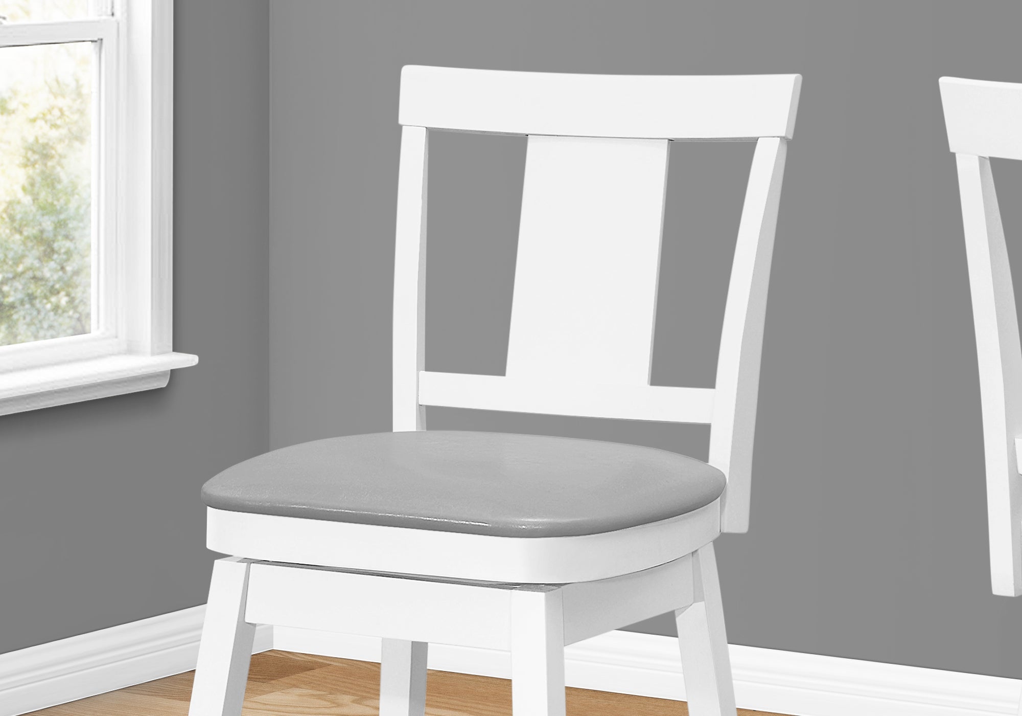 Monarch Specialties I 1233 Tabouret De Bar, Lot De 2, Pivotant, Hauteur Du Comptoir, Cuisine, Bois, Pu D'aspect Cuir, Blanc, Gris, Transitionnel - Simple Boutique